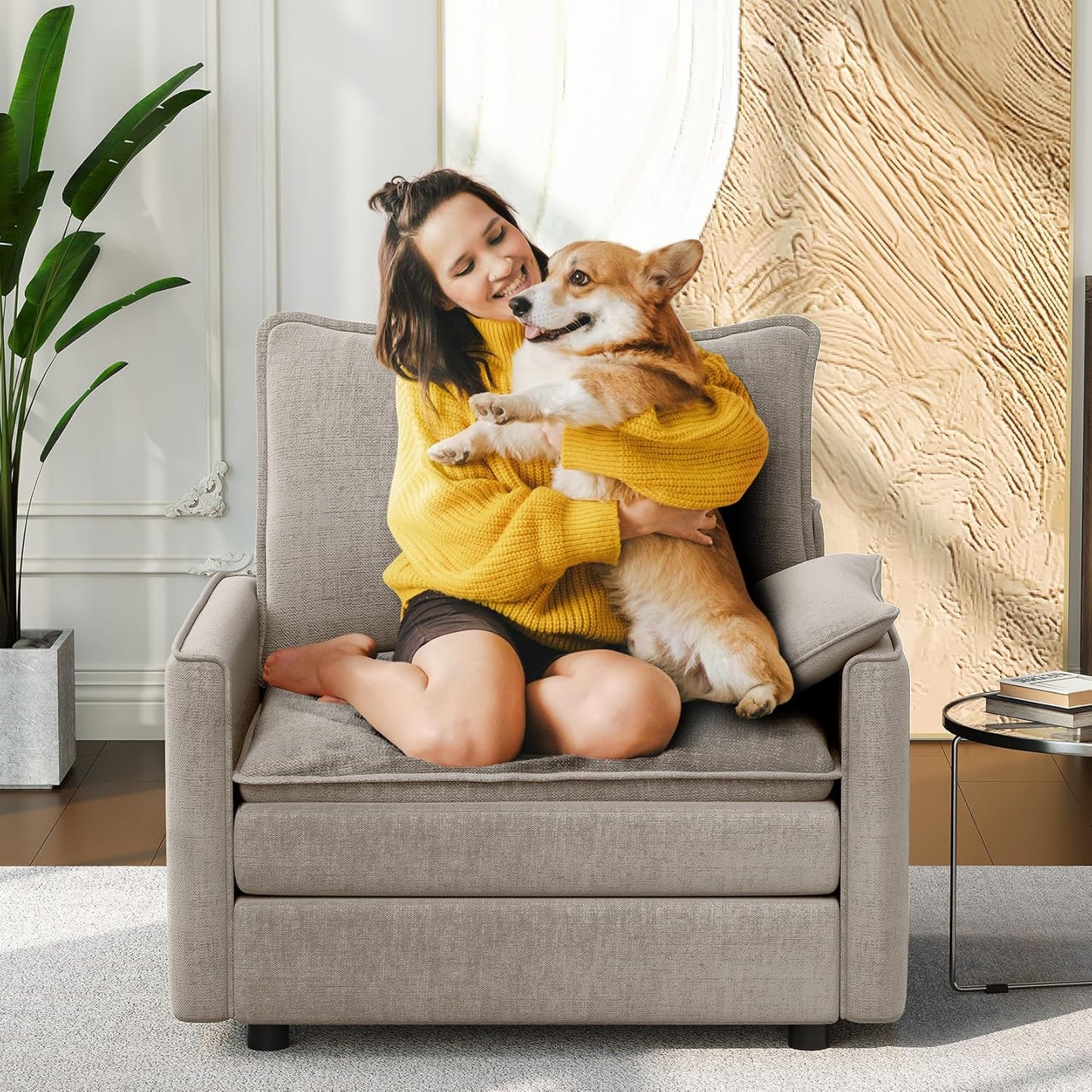 Vesgantti 40" Single Seat Sofa, Comfy Cloud Couch Deep Seat Upholstered Couch Chenille Modern Sofa with Armrest Pillow, Easy Assembly for Living Room, Bedroom and Apartment, Light Brown