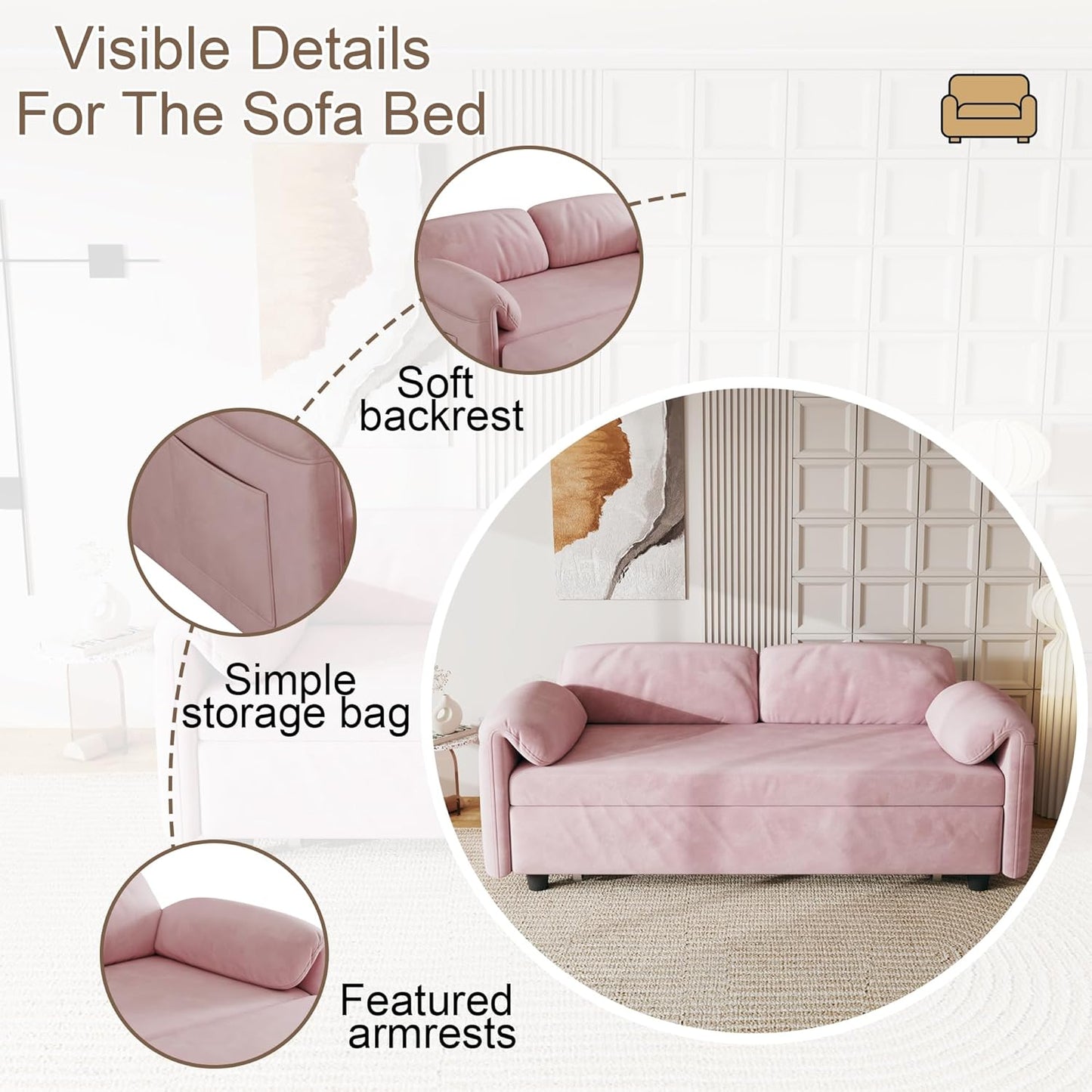 ERYE 3 in 1 Loveseat Sofa Convertible Sleeper Sofabed,Functional Recliner Daybed Love Seat Sofa&Couch W/Pull Out Couch Bed, Reclining Backrest and Pillows Armrests for Office Apartment RV Living Room