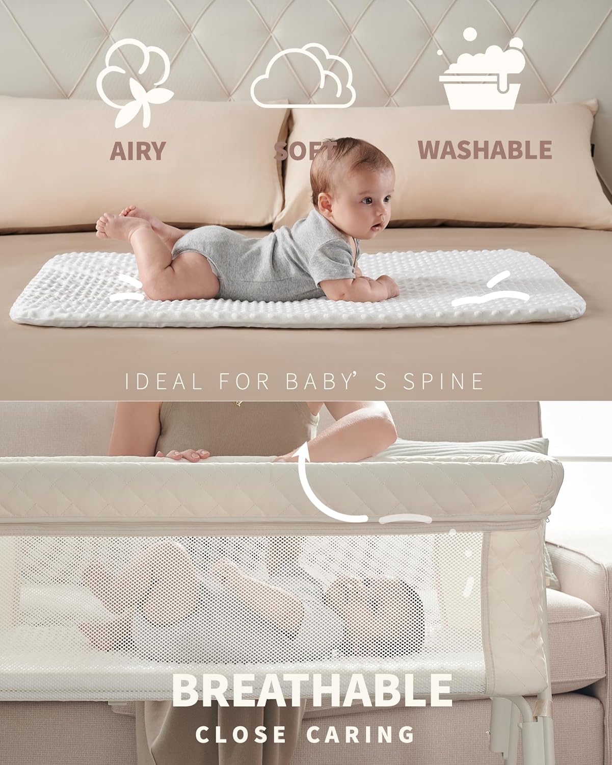 AirClub Bassinet Bedside Sleeper, Baby Crib for Newborn, Baby Bassinets Bedside Sleeper with 4 Auto-Lock & Adjustable Height, Breathable Mesh & Mattress, Bedside Bassinet