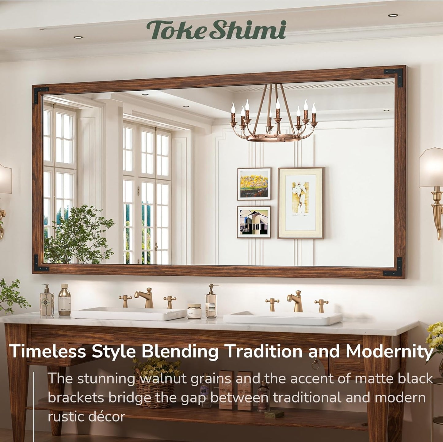 TokeShimi 72 x 36 Inch Wood Framed Bathroom Mirror for Over Sink, Dark Brown Walnut Wall Wood Vintage Farmhouse Mirror for Wall, Large Rustic Wooden Framed Vanity Mirrors(Horizontally or Vertically)