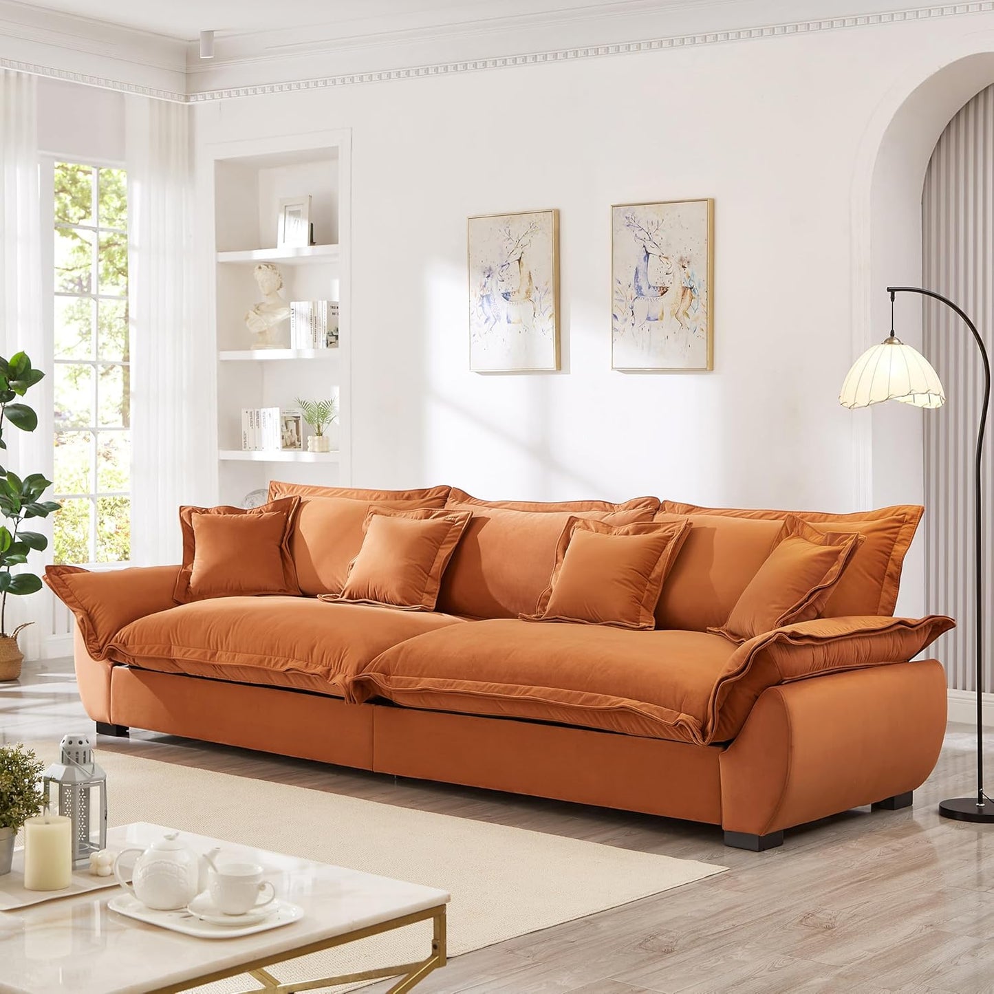 126 Inch Sailing Design Modular Sectional Cloud Sofa with Storage, Modern Deep Seat Couch w/Throw Pillows & Removable Backrest for Living Room Bedroom Apartment,Orange