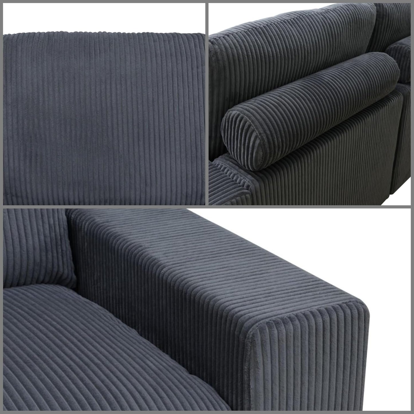 Sectional Couches for Living Room, Stylish Sectional Loveseat Sofa with Double Ottoman & Deep Seats, Living Room Furniture Home Sofa for Adults, Charcoal Gray