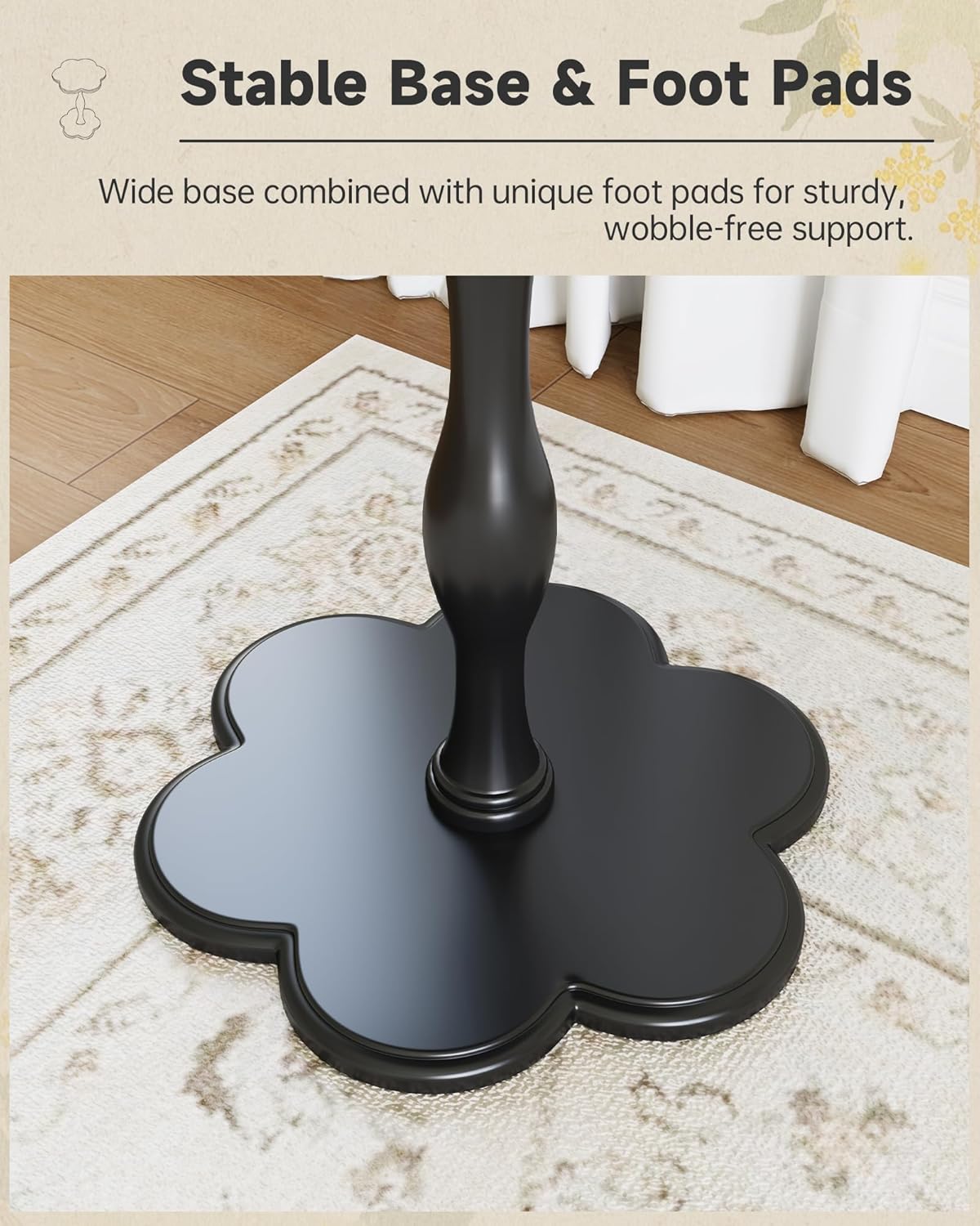 Accent Solid Wood End Table for Living Room, Small Bedside Tables Nightstand for Bedroom, Unique Pedestal Side Table, Round Wooden Tables for Drinks, Plants & Home Decor (Black)