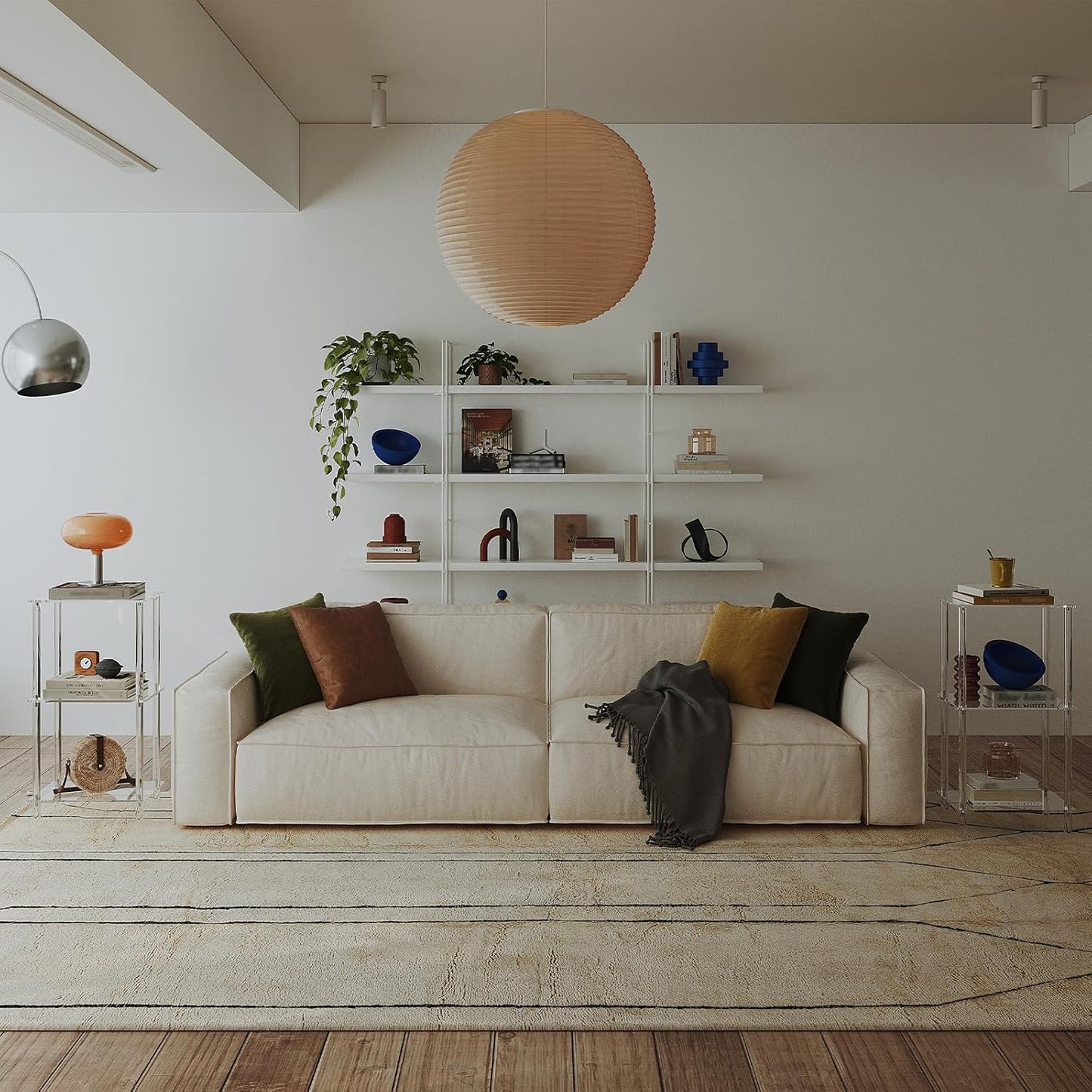 Aquiver Acrylic Tall Side Table - 3 Tier End Table for Small Spaces - Tall Nightstand Clear Bedside Table for Living Room, Bedroom - 15.7" L x 11.8" W x 30.8" H