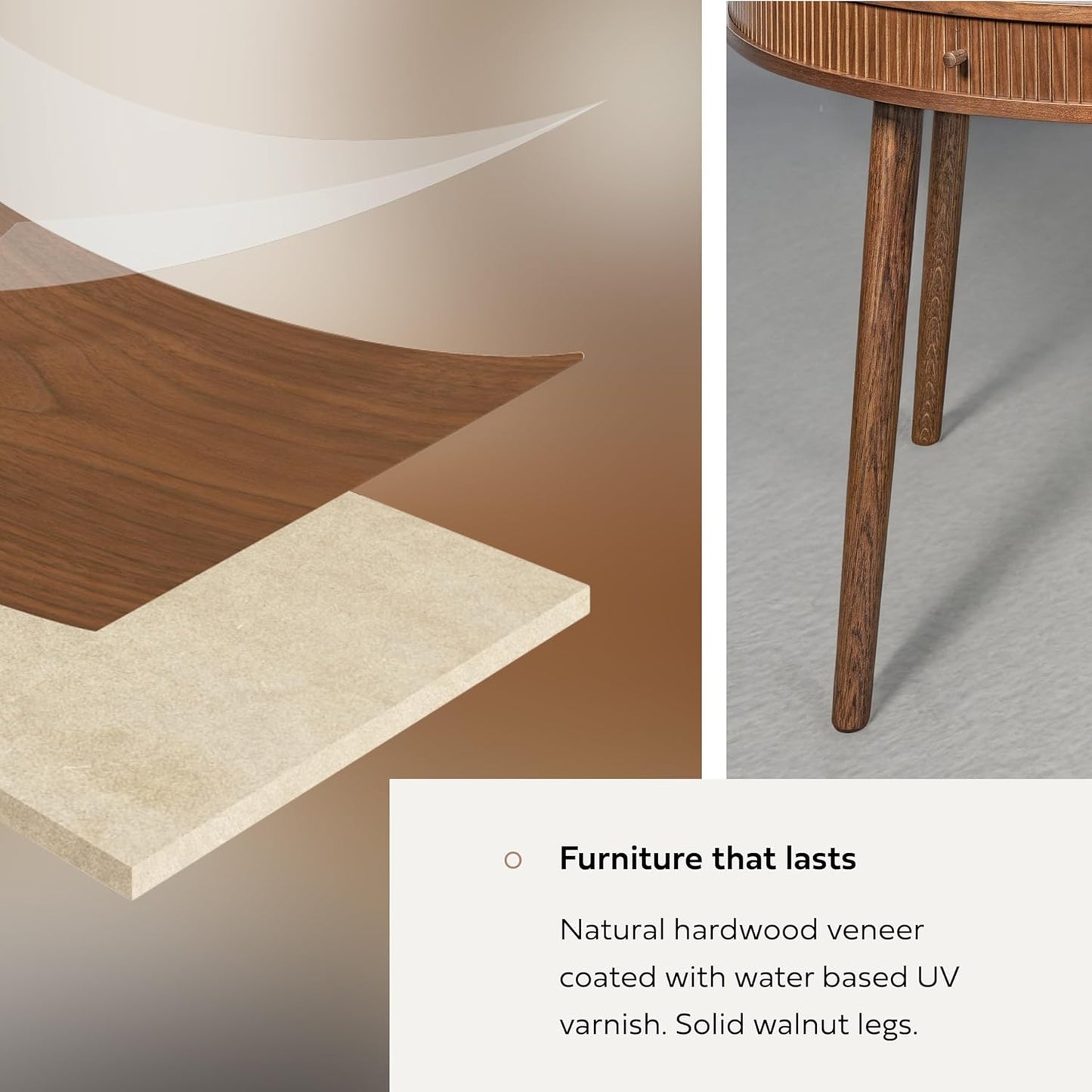 WERMO 47'' Round Dining Table for 4 People - Pre Assembled Round Kitchen Table with 2 Hidden Storages (Walnut)