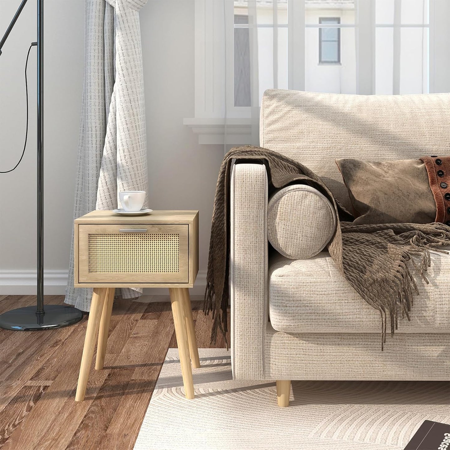 LAATOOREE Bedside Table Set of 2, Boho End Table with Solid Wood Feet for Bedroom and Living Room