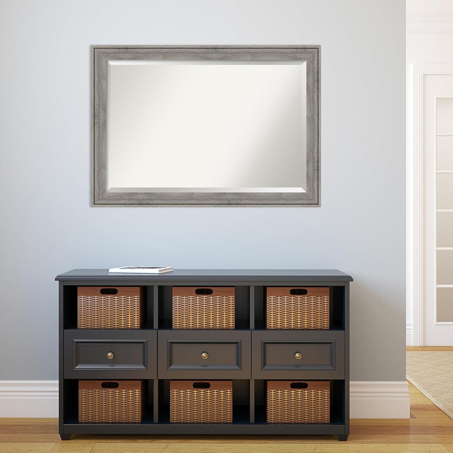 Amanti Art Grey Wall Mirror 29x41 Regis Barnwood Grey Rectangle Bathroom Mirror for Wall Decor Living Room, Large Country Rustic Wood Frame, Hangs Horizonally and Vertically, Bathroom Decor, Beveled