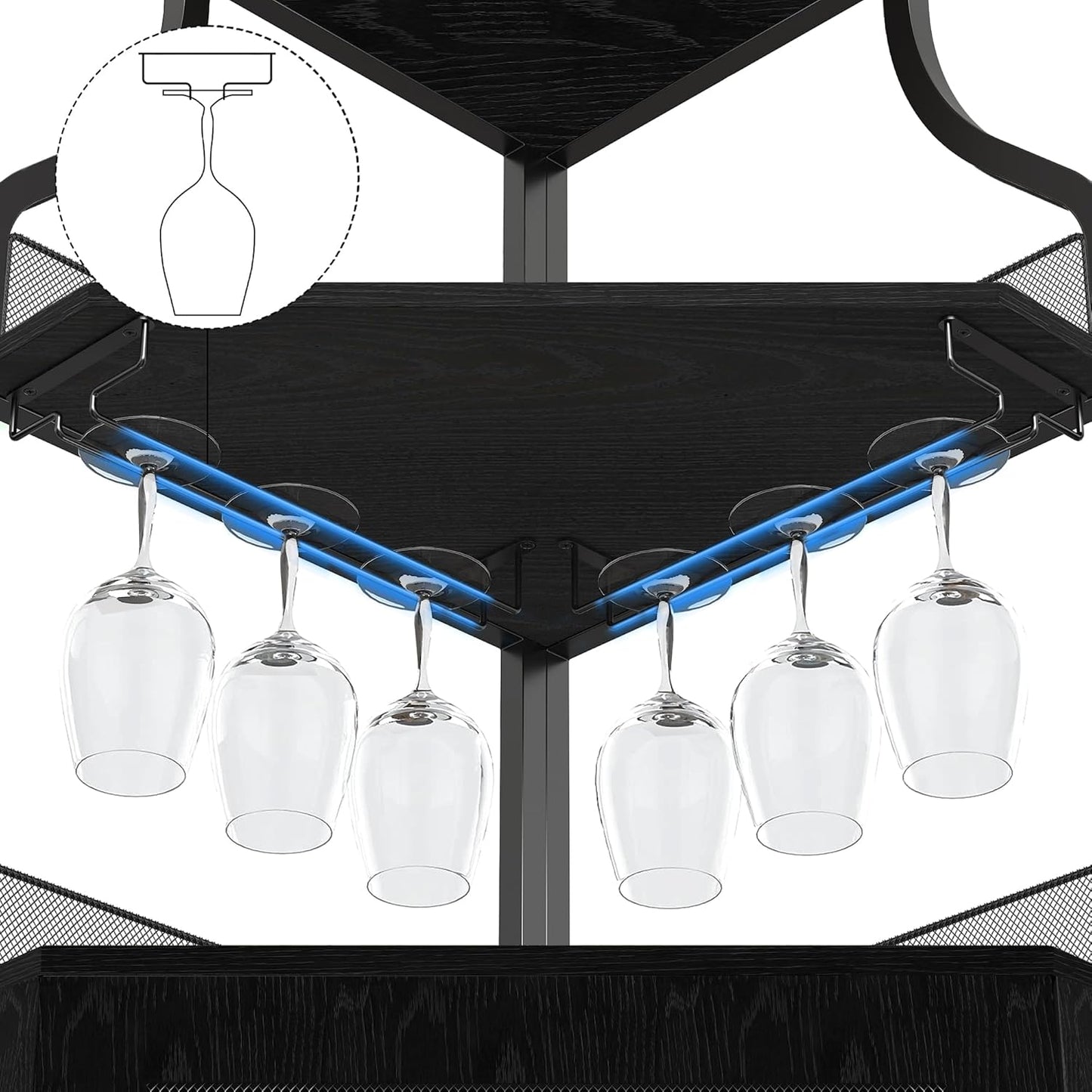 GarveeHome Corner Wine Cabinet with Detachable Wine Rack, 5-Tier Industrial Corner Bar Cabinet with Barn Door and Glass Holder, Farmhouse Buffet Cabinet and Home Bar, Black