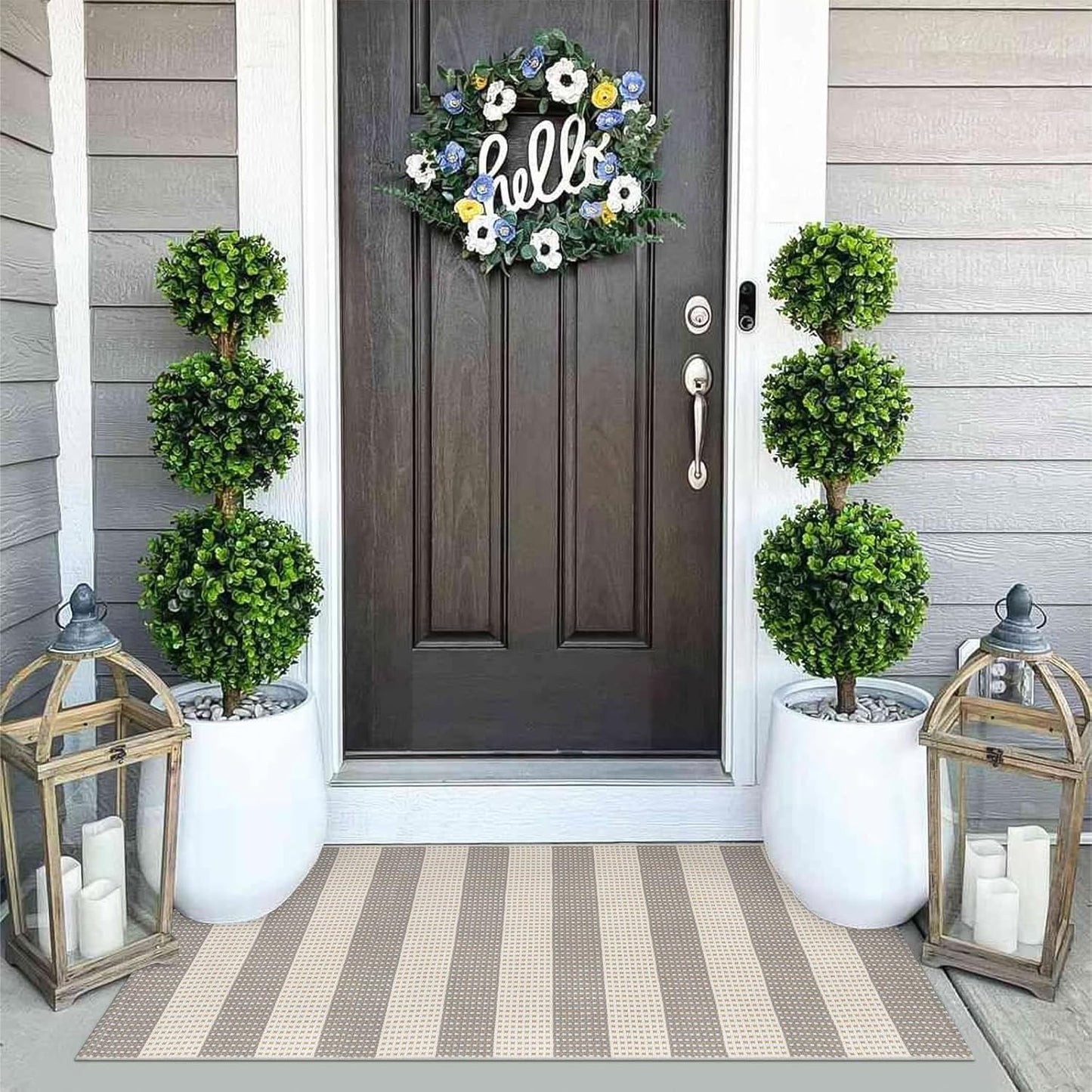 OJIA Front Door Rug 24"x51" Washable Checkered Rug Cotton Woven Small Outdoor Rug Kitchen Entryway Rugs Indoor Doormat Outdoor Entrance Porch Carpet for Bathroom Bedroom (Gray/White/Tan)