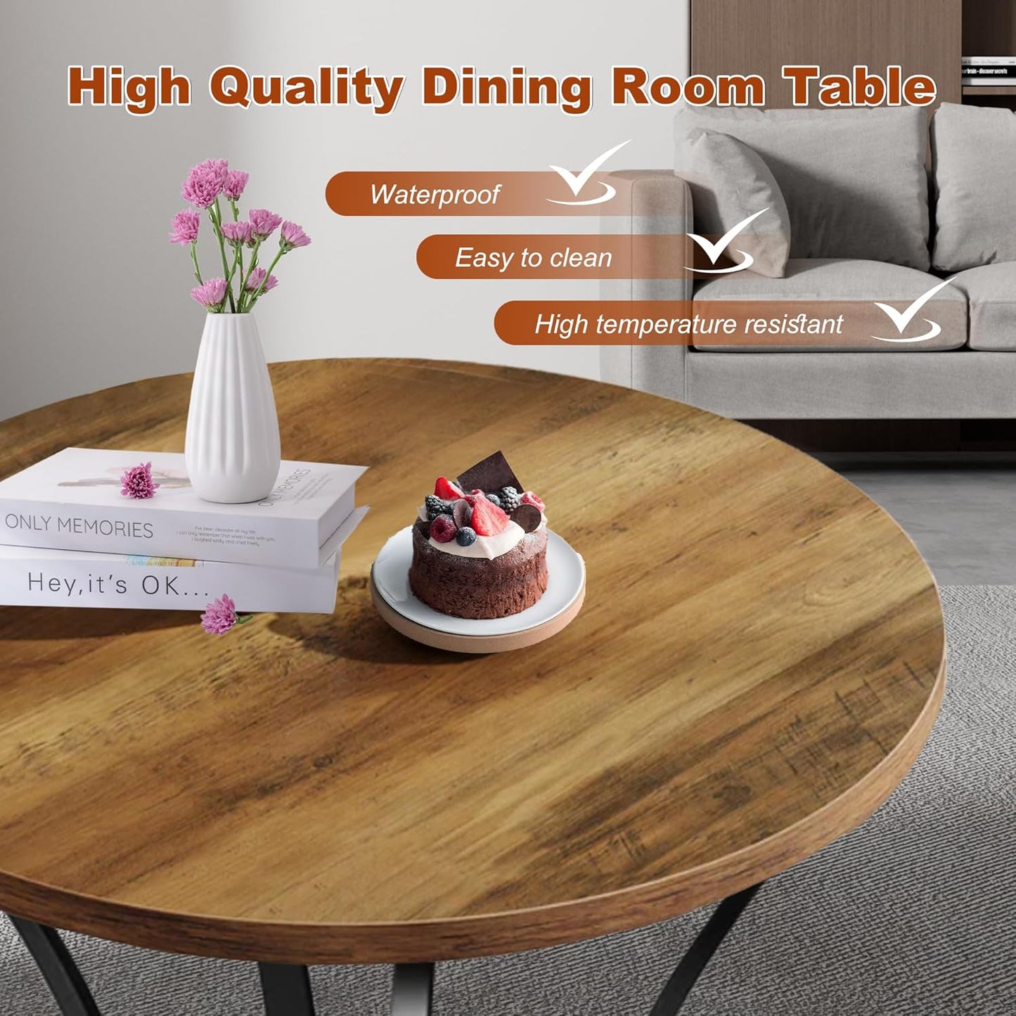 Round Dining Table for 2-4, 31.5" Small Dinner Table Kitchen Tables with Storage Shelf for Dining Room, Kitchen, Living Room, Brown and Black