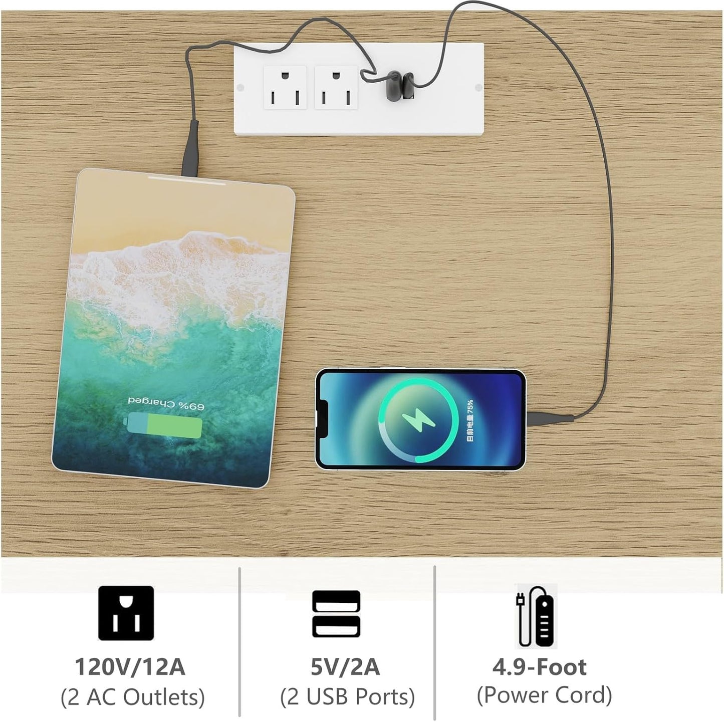 Irontar 17.7''L Nightstand Set of 2, Bedroom Night Stand with Charging Station & Rattan Drawer, Boho Style Bed Side Tables with Solid Legs, Accent End Table with Open Storage, Natural BZZ007ME02