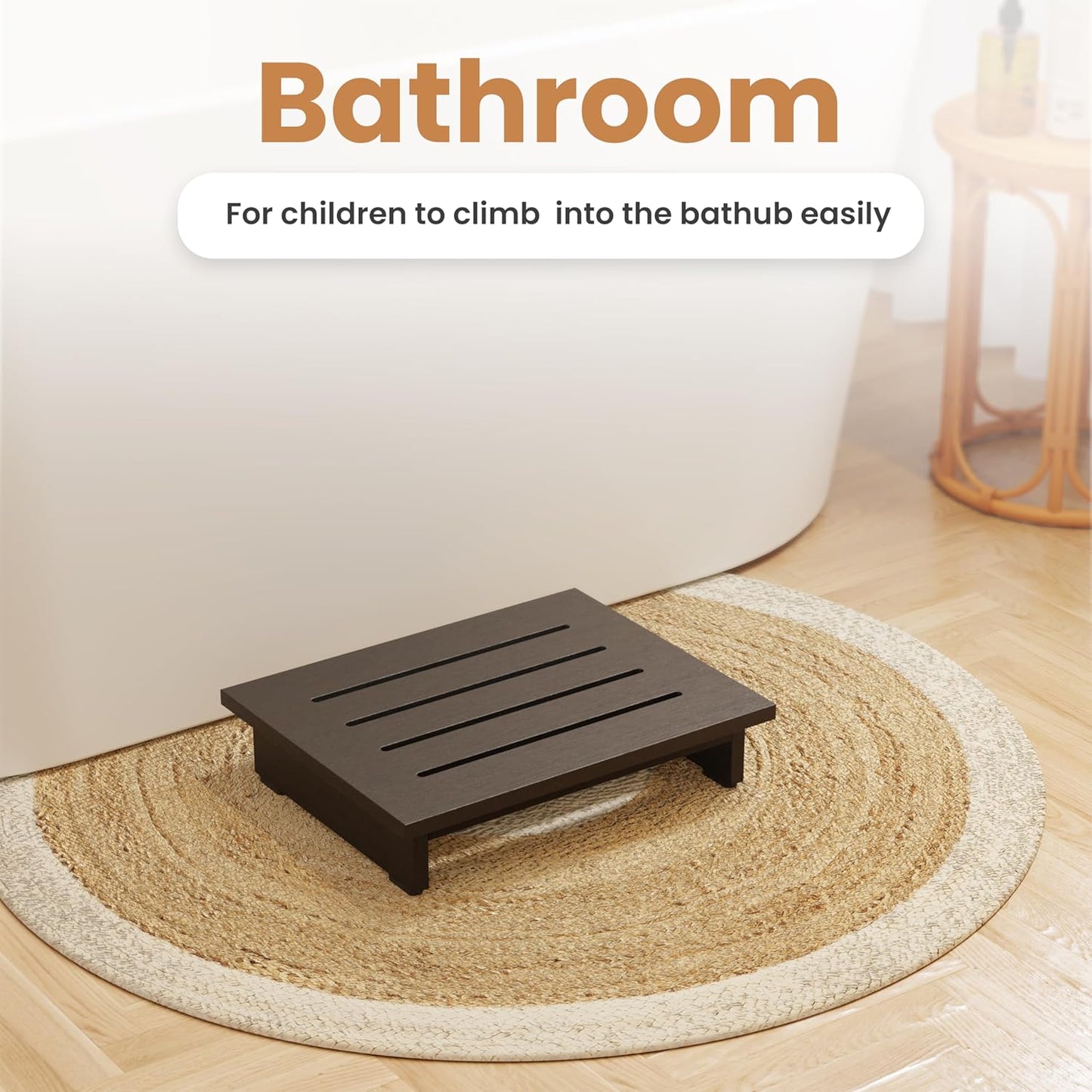 Holana 3.5" Wooden Step Stool for Adults (No Assemble Required)- 200 Lbs One Step Stools for High Bed Riser - Small Stepping Stool for Elderly, Seniors, Kid/Bathroom, Bed, Kitchen (Black)