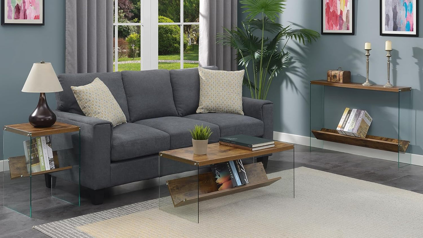 Convenience Concepts SoHo Glass Coffee Table 40" - Modern Living Room Table with Storage Shelf, Contemporary Coffee Table for Family Room, Barnwood