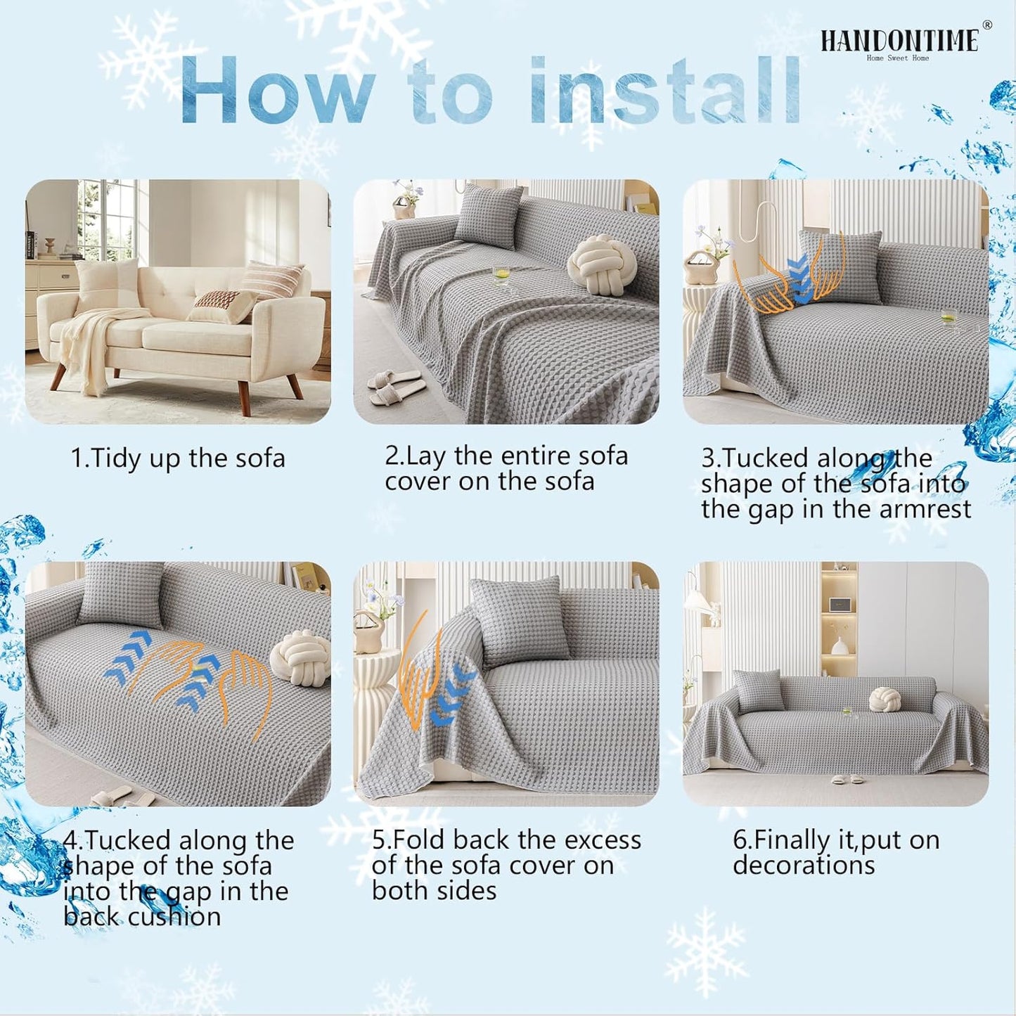 HANDONTIME Cooling Dog Couch Cover Ice Silk Washable & Breathable Pet Sofa Protector, Durable Couch Covers for Sofa Pet Friendly Soft Dog Cooling Bed Cover Sofa Protector Covers (Grey, 71"x134")