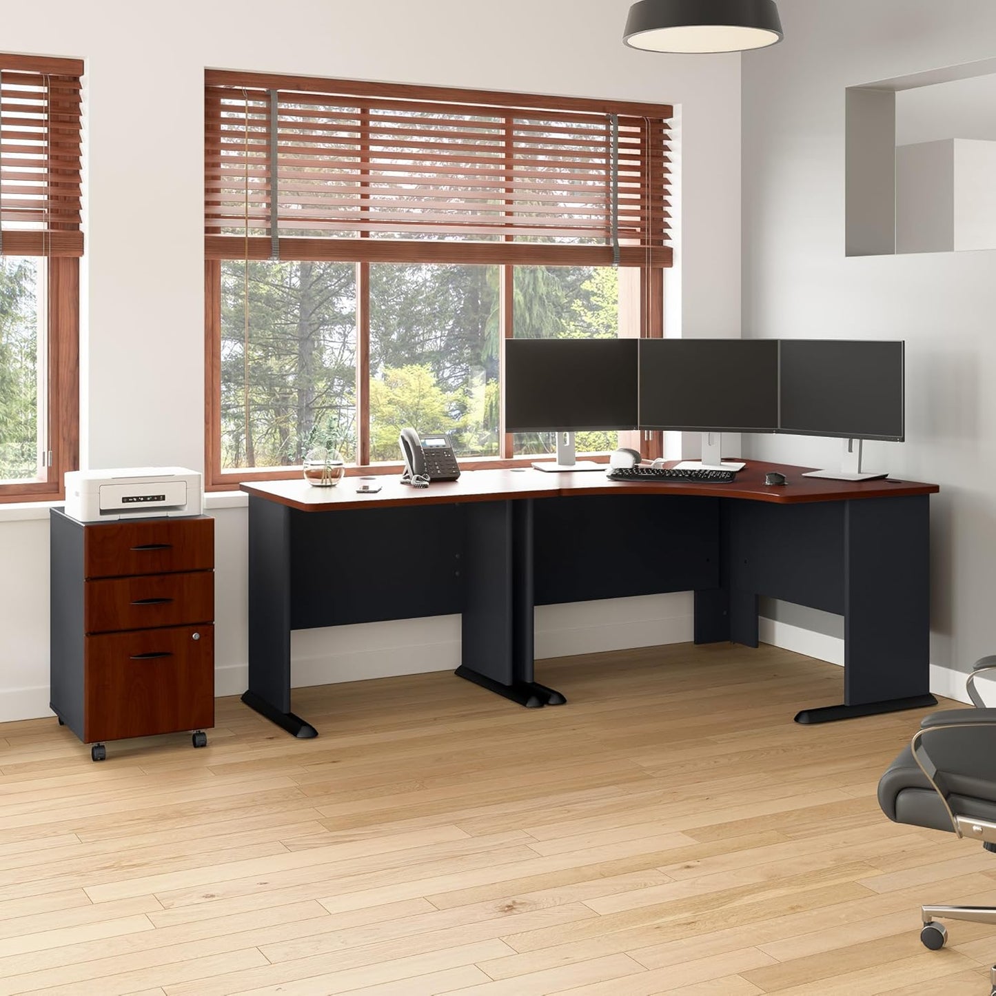 Bush Business Furniture Series A 36W Small Desk in Hansen Cherry and Galaxy, Compact Computer Table for Home or Professional Office