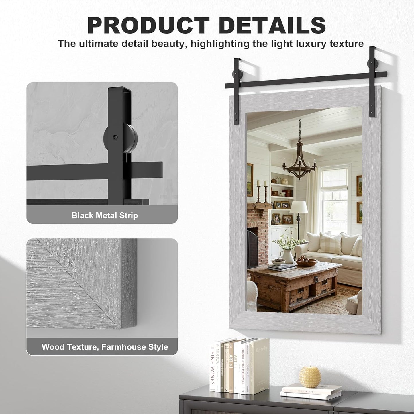 Hasipu Farmhouse Bathroom Mirror, 24"x36" Rustic Wood Framed Wall Mounted Mirror, Gray Vintage Vanity Mirror Barn Door Style Decrative Mirrors