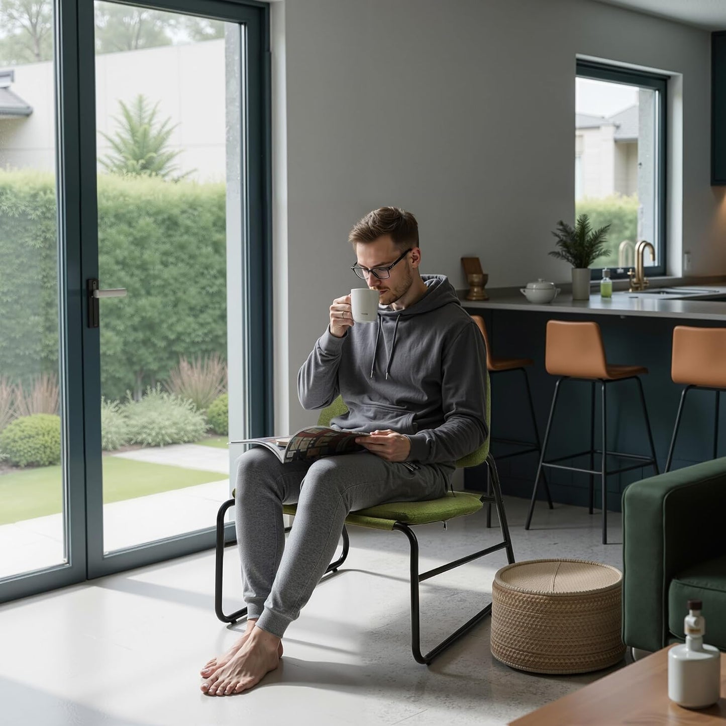 DAICO Modern Accent Chair Comfy Living Room Chair Armless Sling Accent Chairs Upholstered Side Sitting Chairs with Metal Frame for Office Reception Reading Bedroom Waiting Room, Green