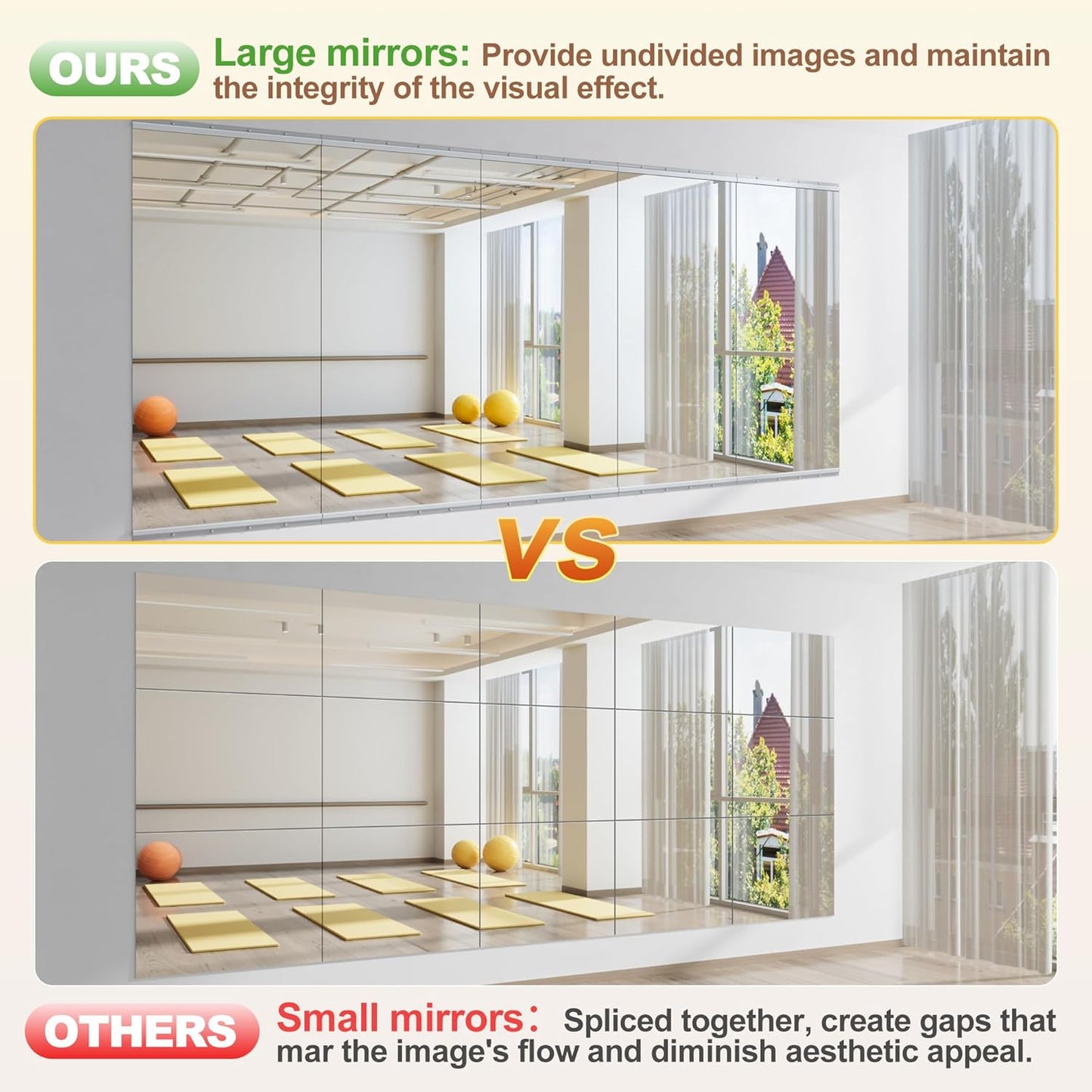 Hasipu Home Gym Mirror 95" L x 39" W - 2PCS Large Full Body Mirror for Yoga, Wall-Mounted Mirrors for Fitness, Garage, Dance Studio, 0.16in Tempered Glass Frameless