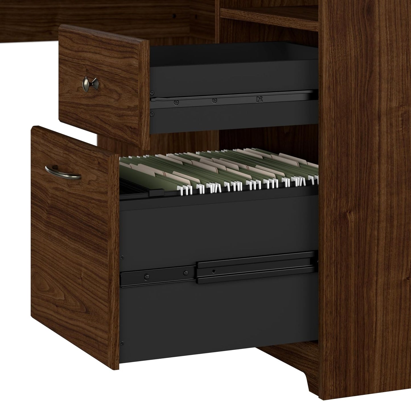 Bush Furniture Cabot L Shaped Computer Desk in Modern Walnut | Corner Table with Drawers for Home Office