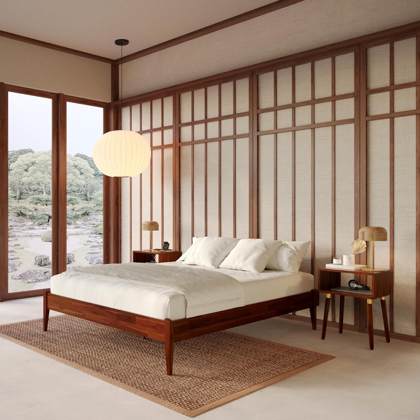 Bme Dinkee 15-Inch Solid Wood Queen Platform Bed Frame - Japanese Joinery, Minimalist Style - Wood Slats, Easy Assembly, No Box Spring Needed - Chocolate