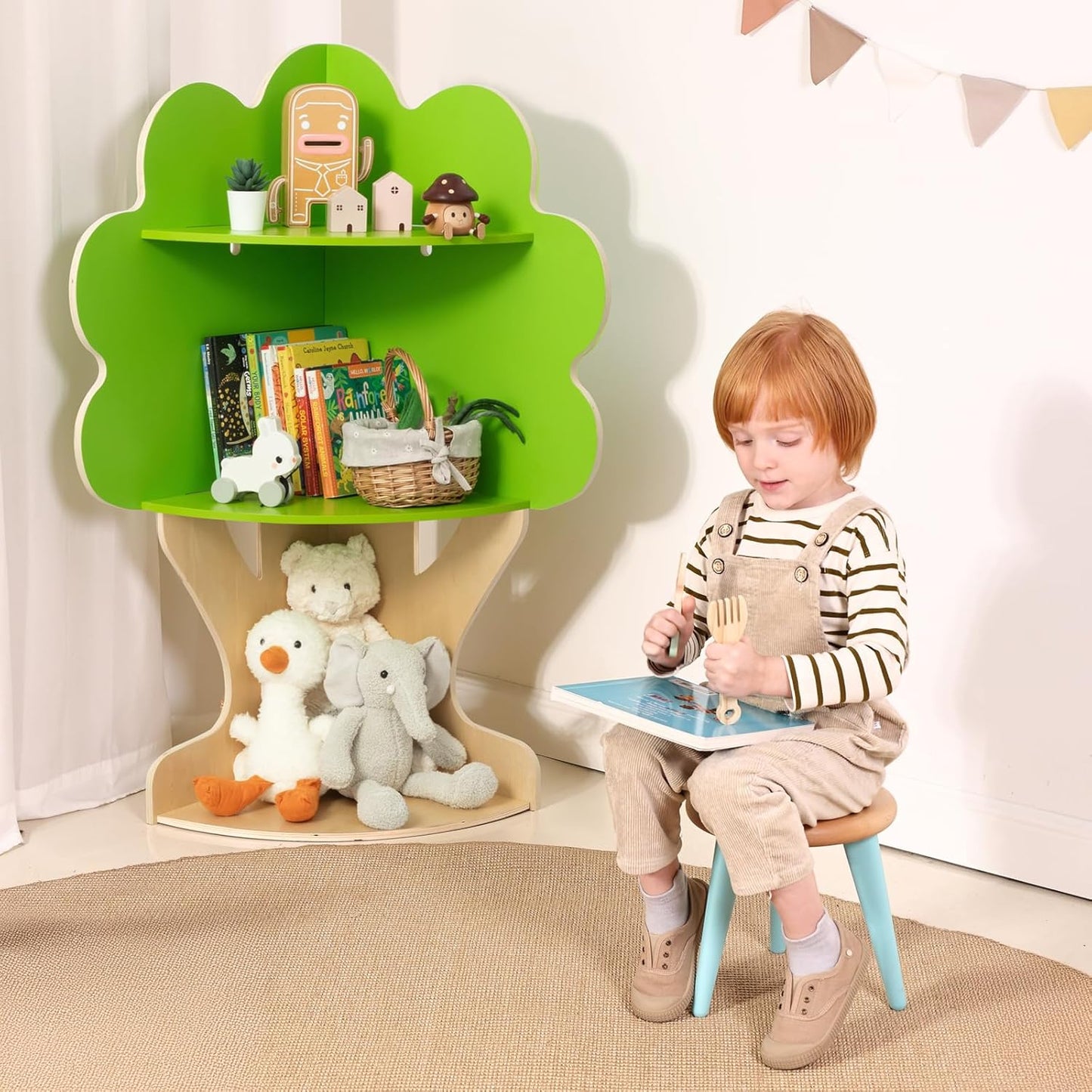 OOOK Tree Bookshelf for Kids Reading Nook, Corner Bookcase Toy Storage for Playroom, Classroom, Playroom, Nursery