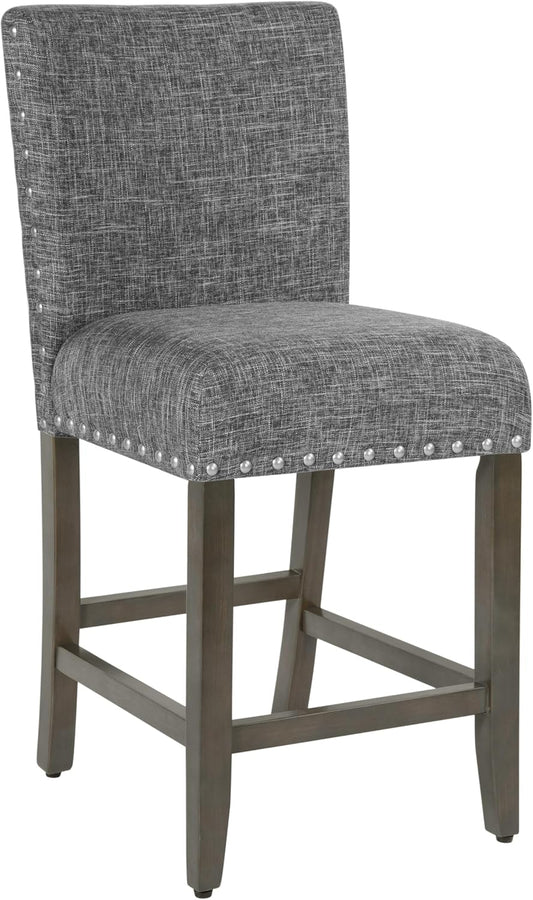 Homepop Home Decor | Nailhead Trim Counter Height Bar Stools | 24 Inch Bar Stools | Decorative Home Furniture (Slate Gray)