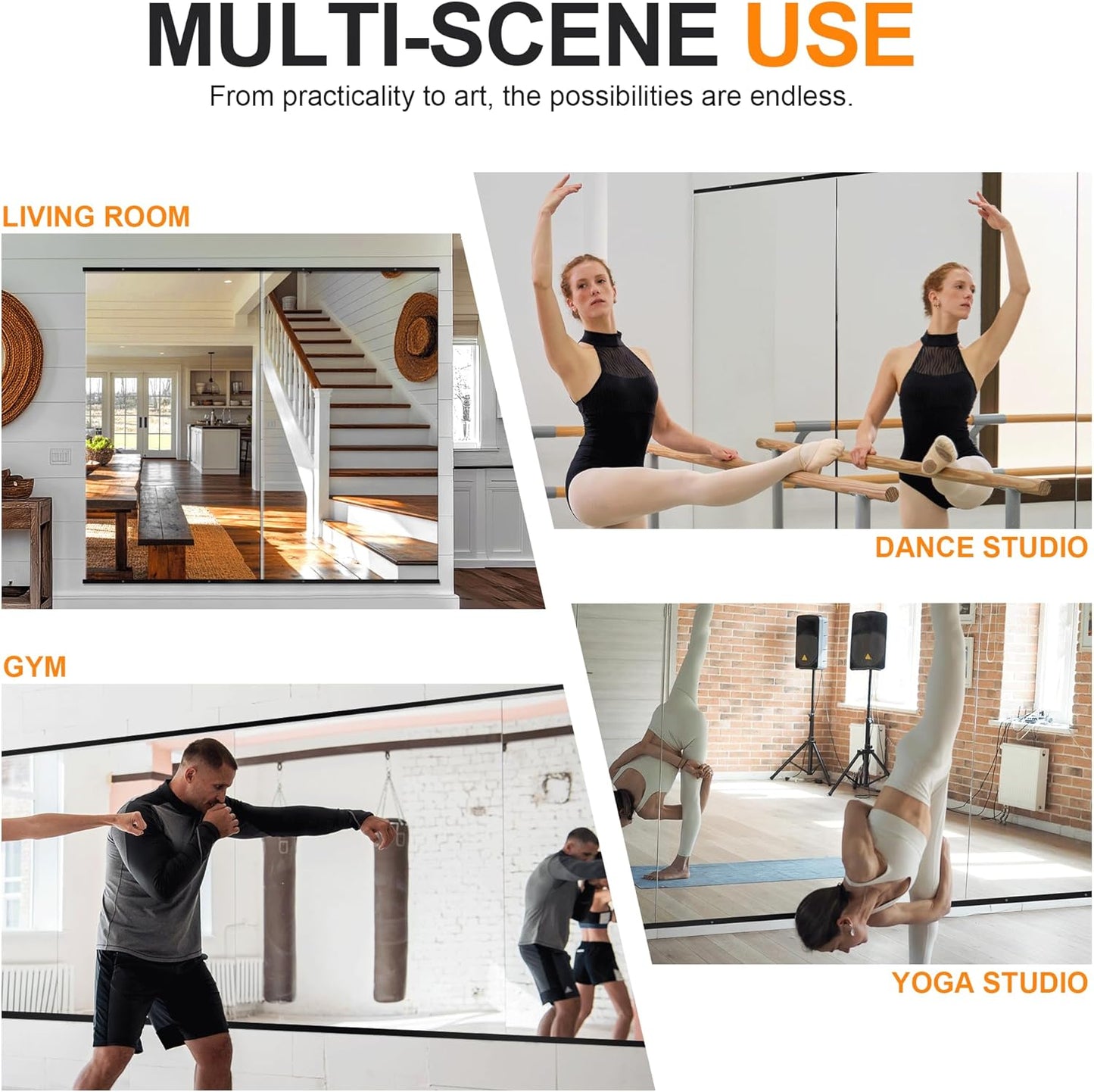 Delma Home Gym Mirror, 54''x30''x2PCS, Large Full Body Glass for Yoga, Frameless Wall Mounted, for Garage, Bedroom, Bathroom (Glass - 54'' x 30'' - 2PCS)