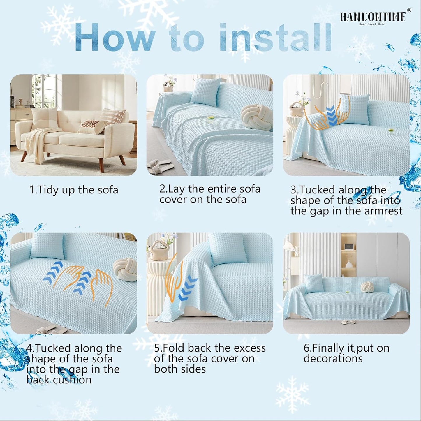 HANDONTIME Cooling Dog Couch Cover Ice Silk Washable & Breathable Pet Sofa Protector Durable Couch Covers for Sofa Pet Friendly Soft Dog Cooling Bed Cover Sofa Protector Covers (Baby Blue, 71"x118")