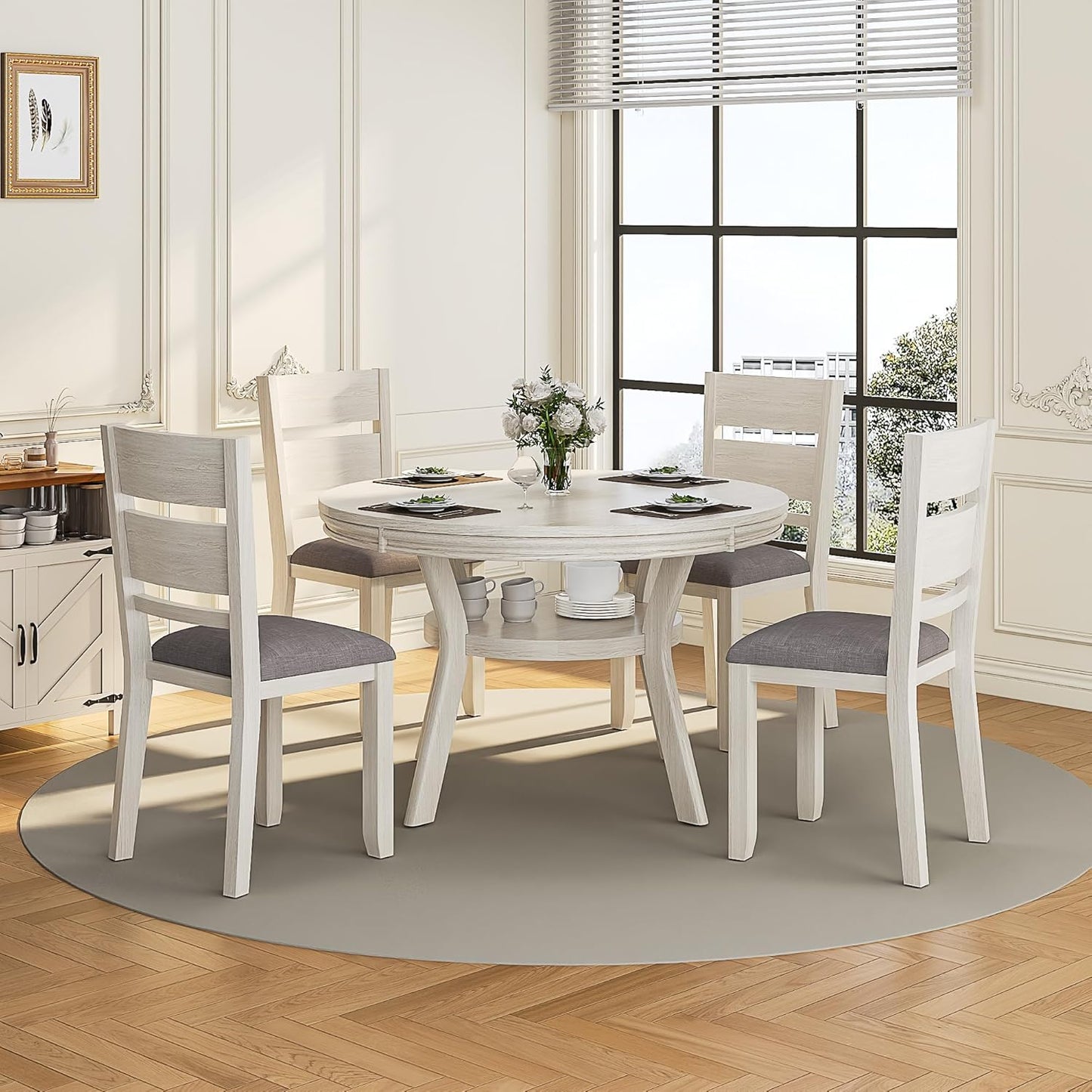 Dining Chairs Set of 6, Solid Wood Farmhouse Chairs with High Cross Back and Upholstered Seat, Easy Assembly for Indoor Home, Dinner, Kitchen, Grey