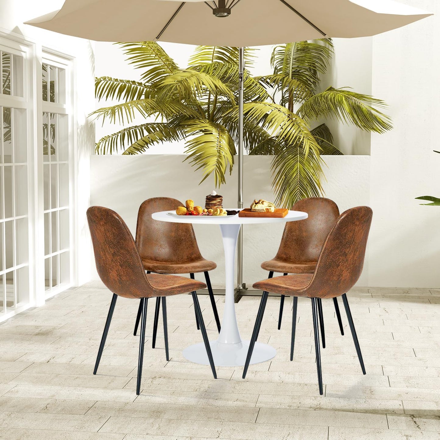 FurnitureR Dining Chairs Set of 4, Mid-Back Armless Side Chairs with Suede Upholstery and Sturdy Metal Legs, Comfortable Accent Seating for Kitchen, Dining Room, Café, Living Room, Bedroom, Brown