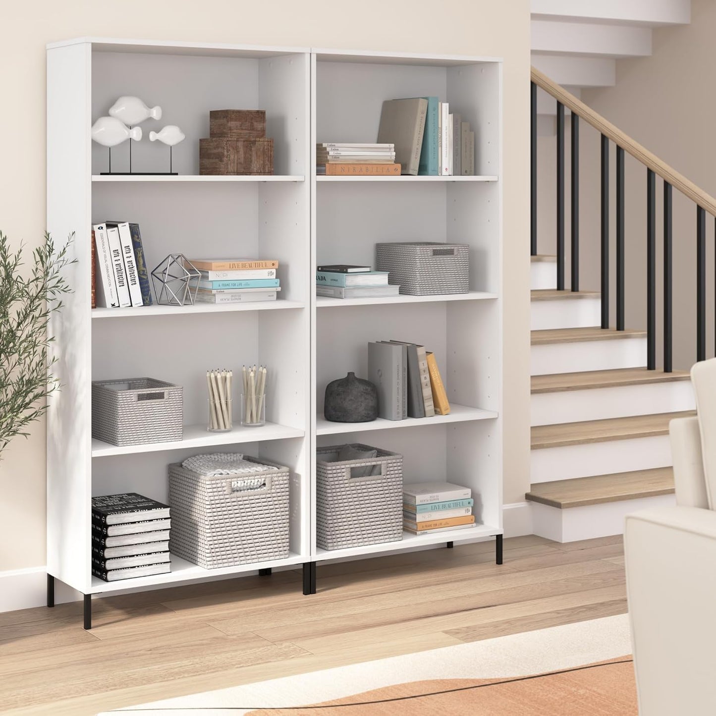 Bush Furniture Essence 4 Shelf Bookcase in White | Organizers and Shelves for Home Office Workspace, Living Room, Entryway, Bedroom, and Mudroom