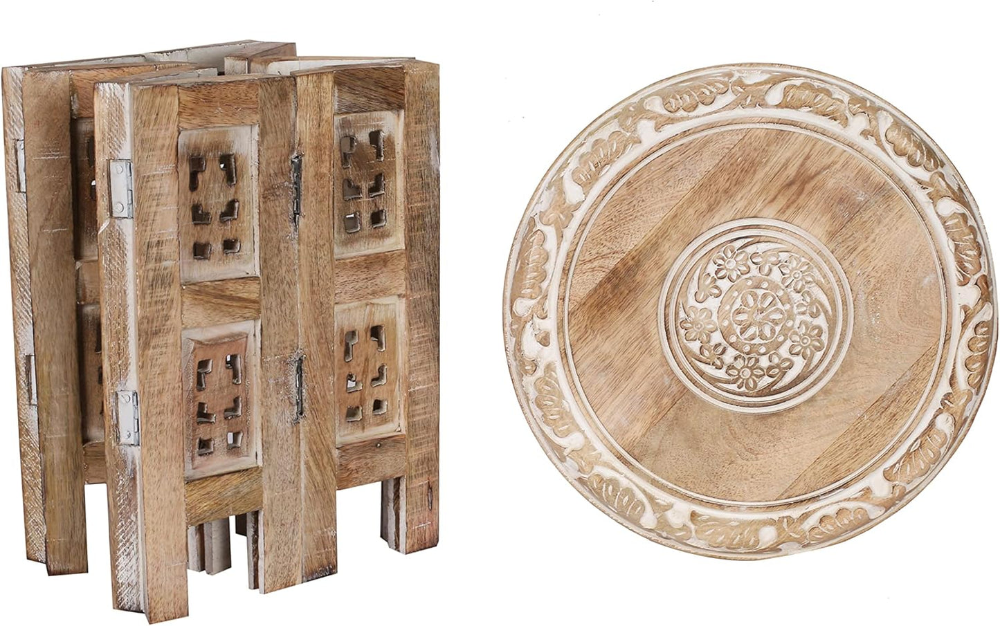 Versatile Octagonal Wooden Table – 12" Round Top, 12" Height – Rustic White-Wash Coffee Table, Side Table, or End Table for Living Room, Bedroom, or Kids’ Room