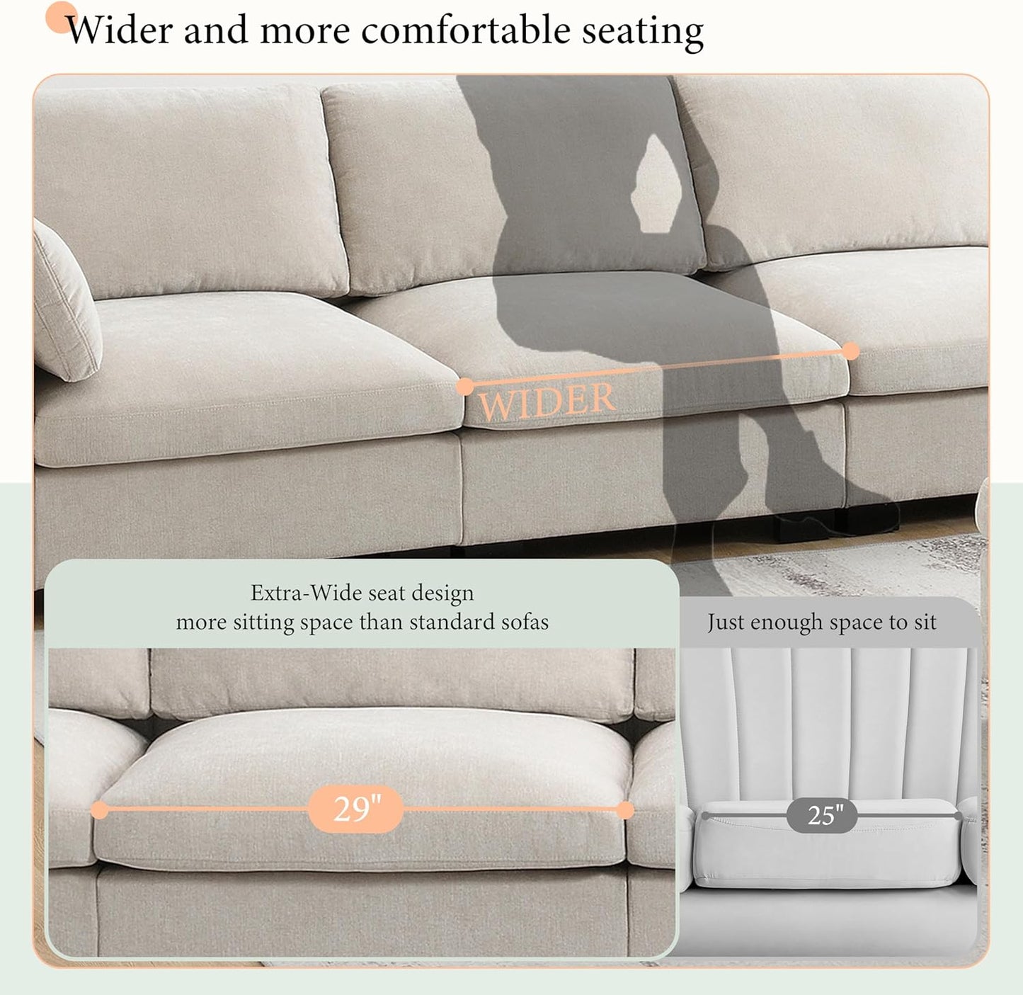 Ball & Cast Oversized Modular L Shaped Sectional Sofa W/Movable Ottoman and USB Ports,5 Seater Chenille Couch W/ 2 Armrest Pillows,Side Pocket & Folding Table,for Living Room,Apartment,Beige,130"