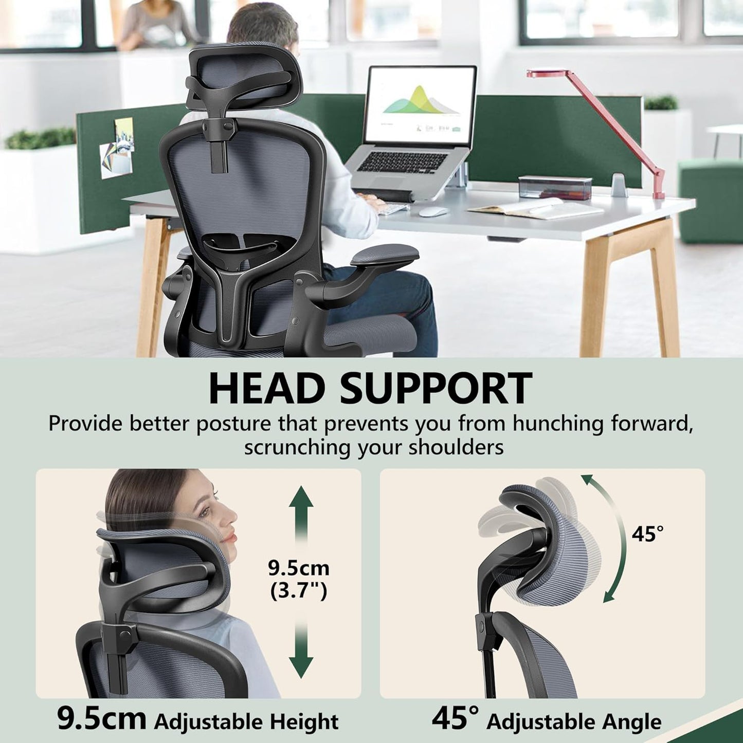 FelixKing Office Desk Chairs, Ergonomic PC Desk Chair with Wheels, Adjustable Lumbar Support and Height, Swivel Computer Chair with Flip-up Armrests, Ergo Mesh Backrest for Working (Dark Gray)