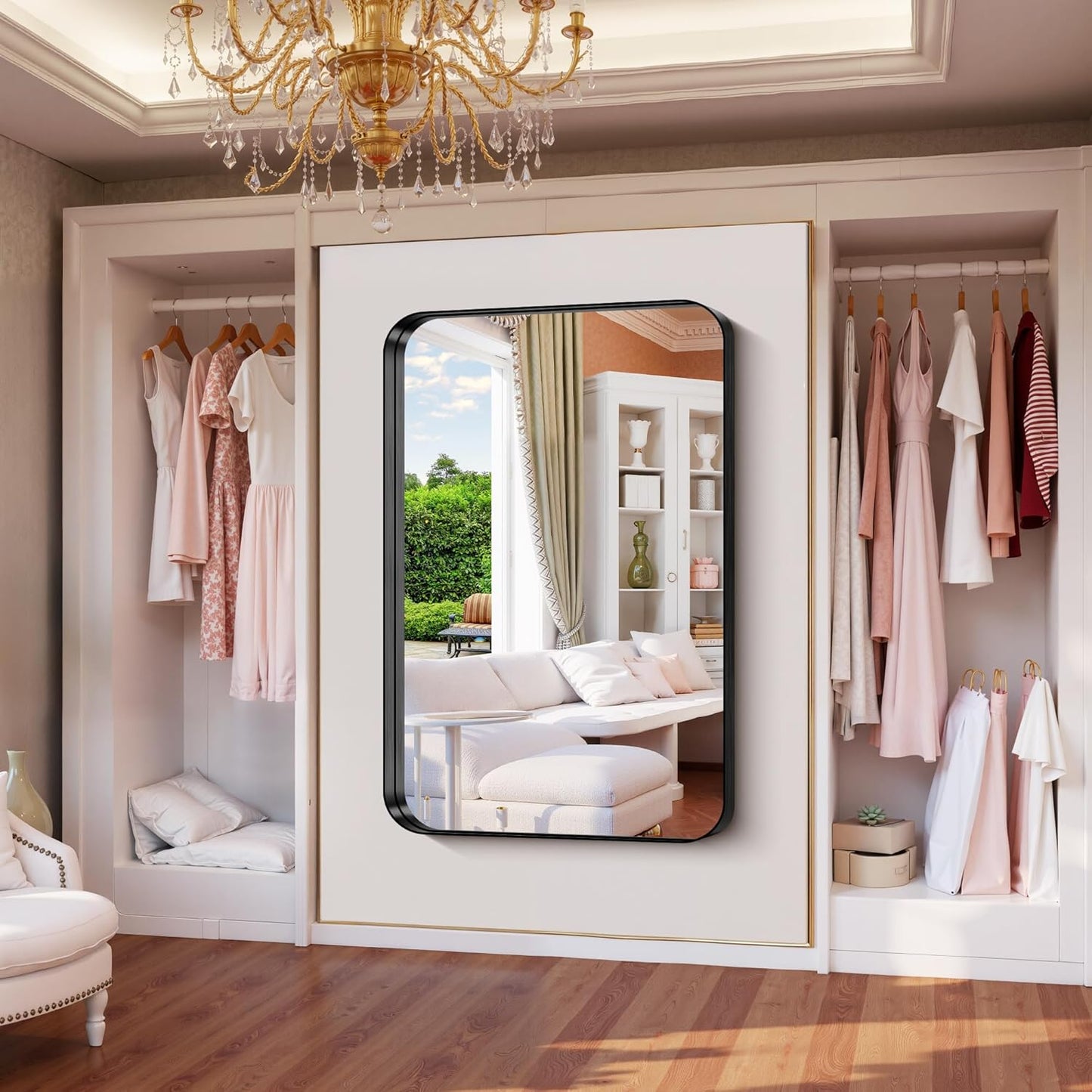 FORBATH 55x36 Inch Large Bathroom Mirror for Double Sinks, Brushed Black Deep Frame Wall Mirror with Rounded Corners, Anti-Rust Tempered Glass for Modern Farmhouse Vanity (Horizontal/Vertical)