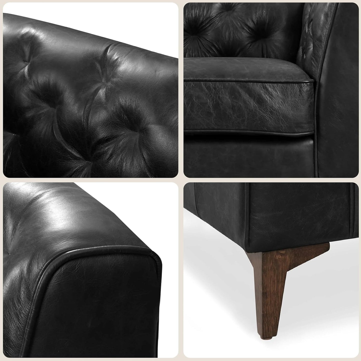 Poly & Bark Essex Lounge Chair - Leather Chair with Tufted Back - Full-Grain Living Room Armchair with Feather-Down Topper - Vintage Italian Leather in Midnight Black - Set of 2