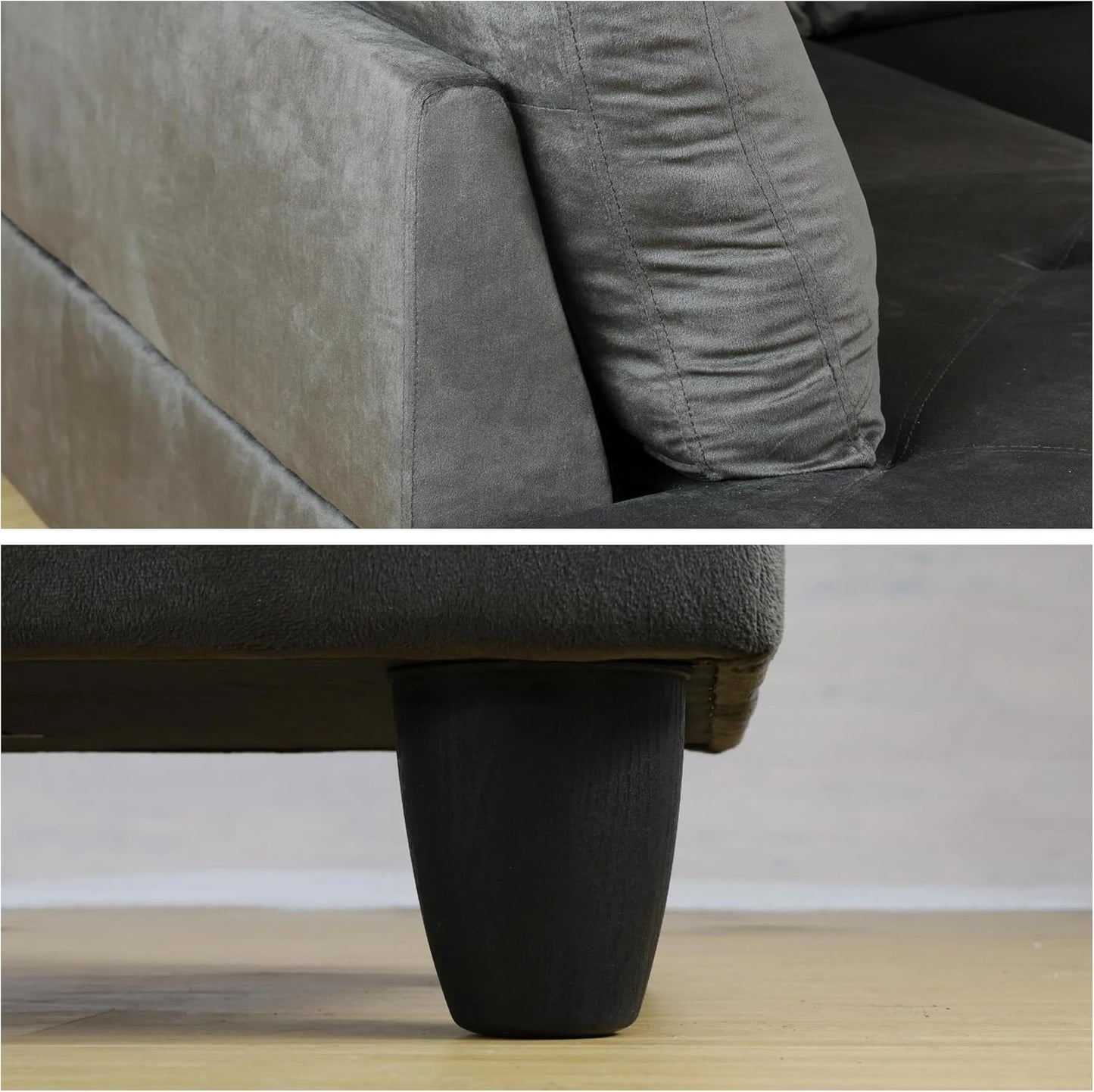 L-Shaped Sectional Sofa with Ottoman, Right-Facing Modern Microfiber Couch for Living Room, Bedroom, Office, Espresso