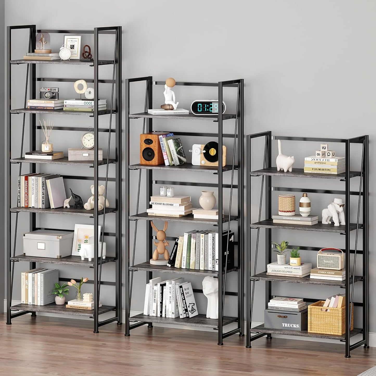 BHG Vintage Multifunctional Folding Bookshelf, No-Assembly Plant Stand Storage Rack Shelves for Home Office