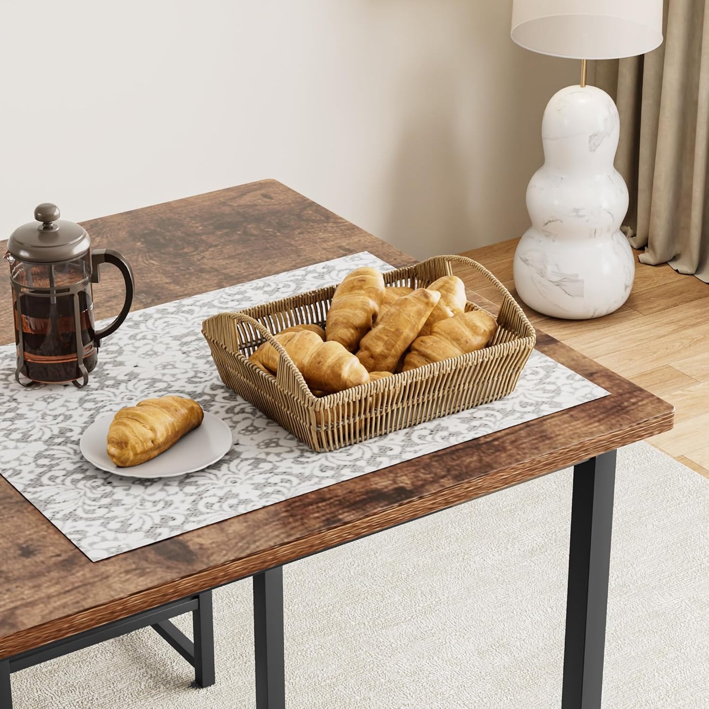 VECELO Kitchen Table and Chairs for 4, Dining Room Set with PU Chairs/Stools, Heavy-Duty Metal Frame, Wooden Tabletop, Space-Saving Design for Small Spaces, Easy Assembly, Classic Brown