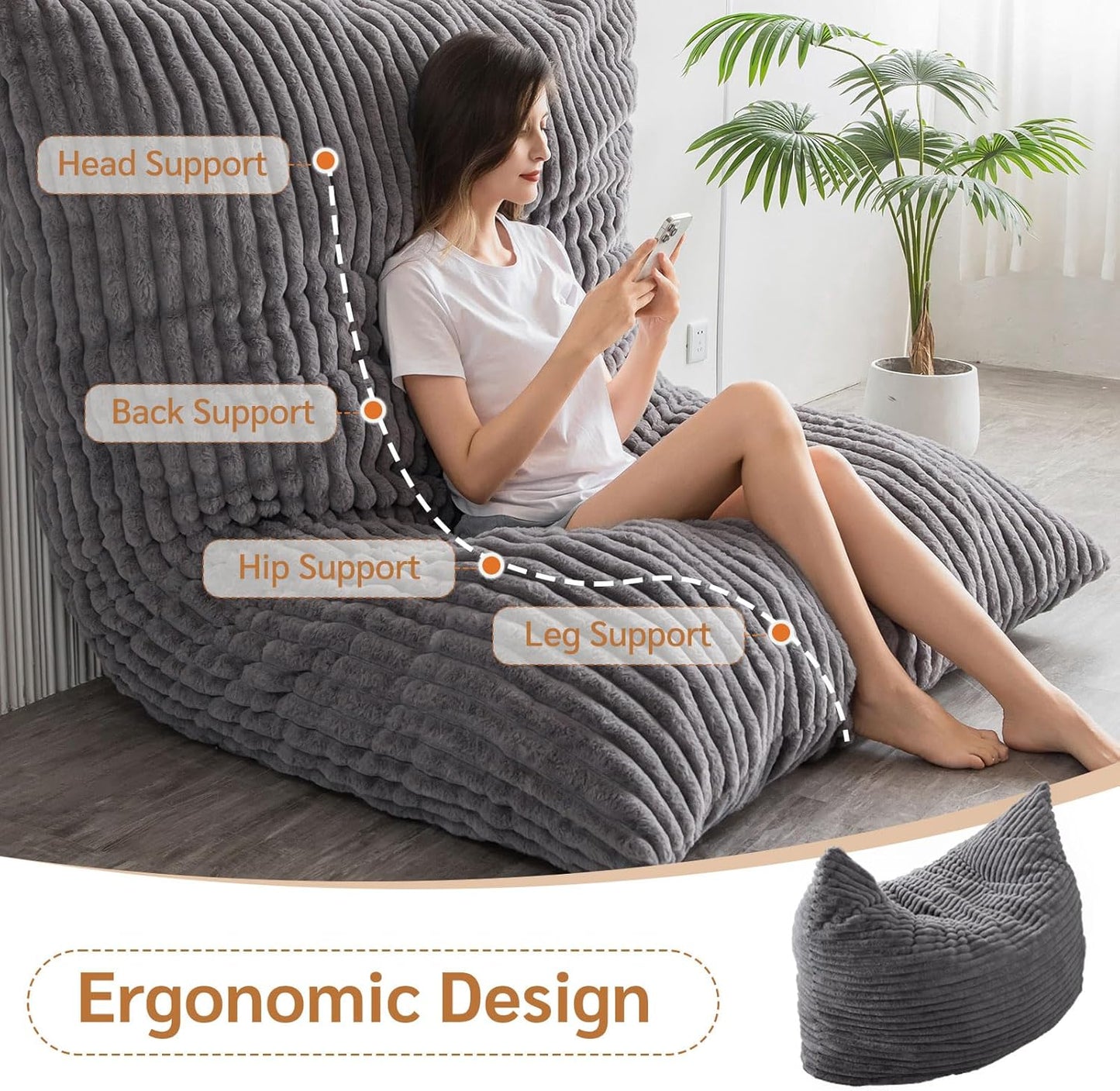 BYBYME 3 in 1 Bean Bag Chairs, Bean Bag Bed for Adults High-Density Foam Filling, Convertible Sofa Bed Faux Fur, Giant Bean Bag Chairs for Adults