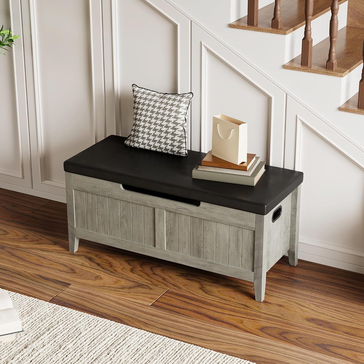 GAOMON Storage Bench with Padded Seat, 39.4” Wooden Chest Storage Box with 2 Safety Hinges, Entryway Benches with Flip-Top, Large Trunk for Living Room, Bedroom, Easy Assembly