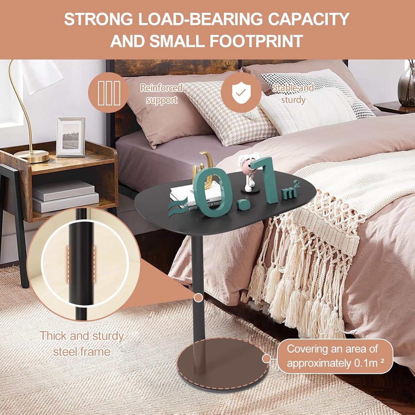 Modern Metal Side Tables Shaped End Table for Couch, Small C Shaped Side Table, C-Shaped Tables for Eating Couch Tables Counter for Living Room, Dining Room, Small Space, Black