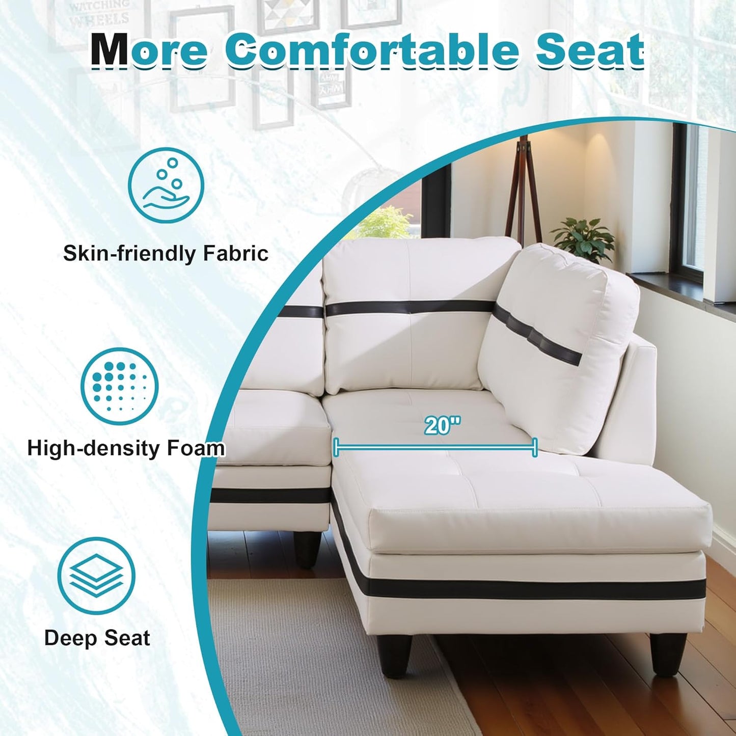 103.5" Oversized Sectional Couch, L Shaped Couch with Storage Ottoman, Modern Modular Sofa with Deep Seat, Sectional Couches for Living Room and Office, White and Black (PU Leather)