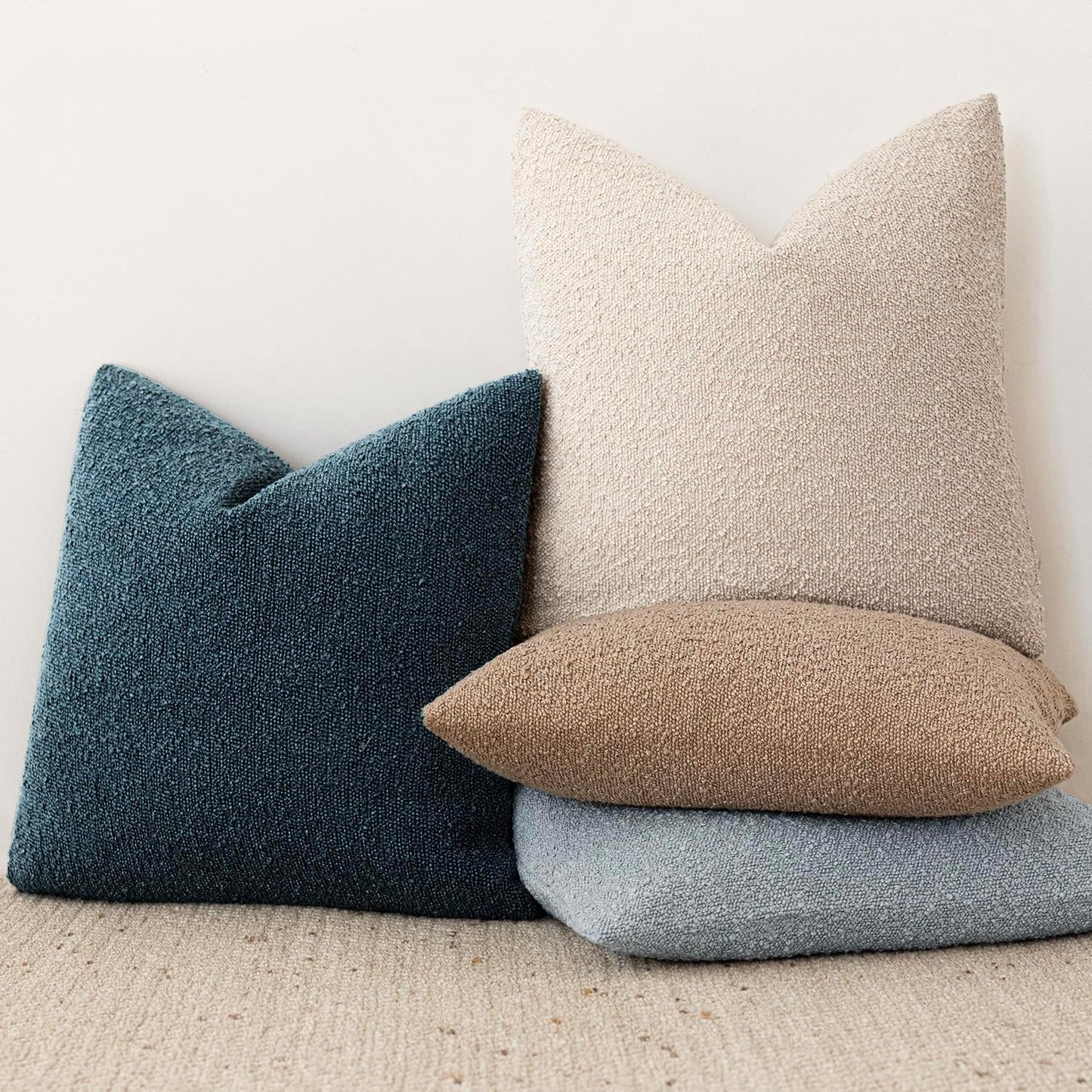 Foindtower Set of 2, Decorative Textured Boucle Throw Pillow Covers Accent Solid Pillow Cases Neutral Couch Cushion Case for Chair Sofa Bedroom Living Room Home Decor 26x26 Inch Dark Blue