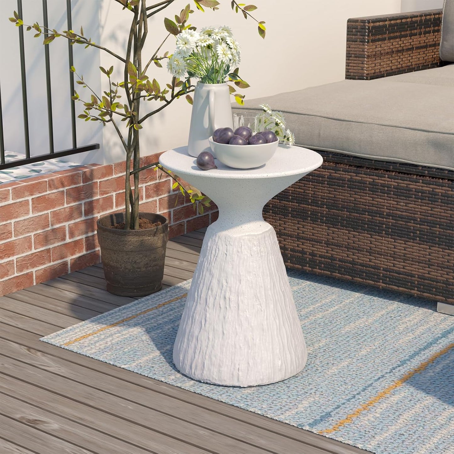 COSIEST Outdoor Side Table, Mushroom Shaped MgO Accent Table, Lightweight Patio End Table w Round Base, Top Plant Stand for Garden and Deck, Spotted White