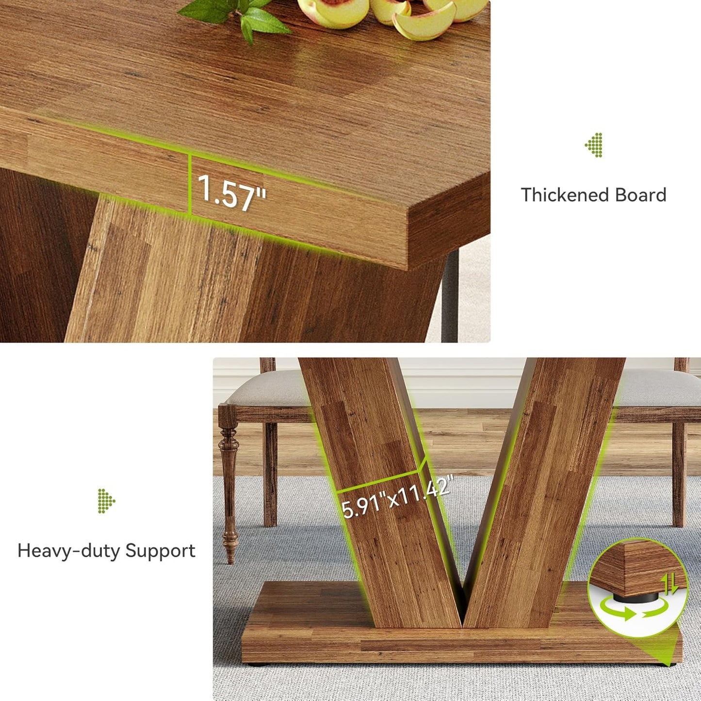 LITTLE TREE 47 Inches Dining Table for 4, Modern Dining Room Tables, Brown Rectangle Kitchen Table with V-Shaped Pedestal, Wooden Dinner Table for Dining Room, Living Room