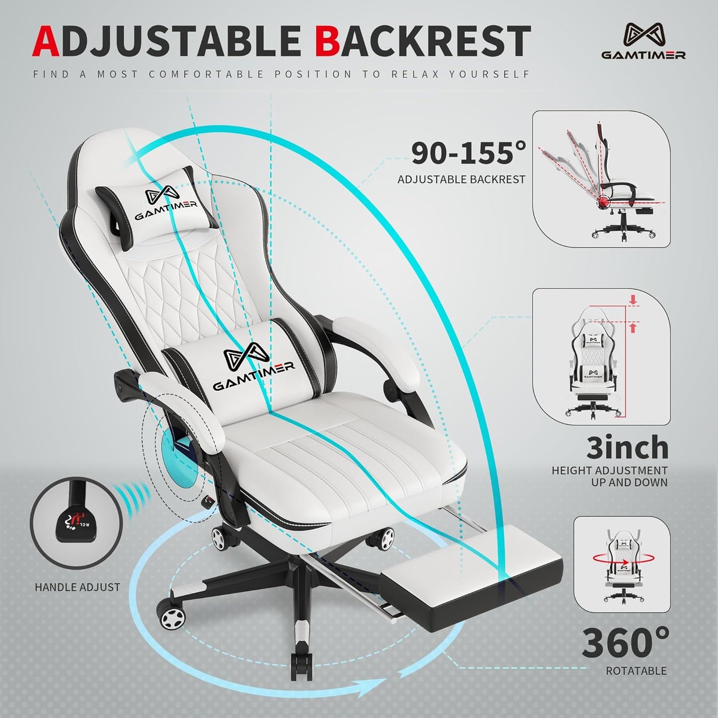 Gaming Chair, 400 lbs Adult Chair, High Back Computer Chair with Footrest and Linked Armrests, Office Video Game Chair with Lumbar Support (White+Black)