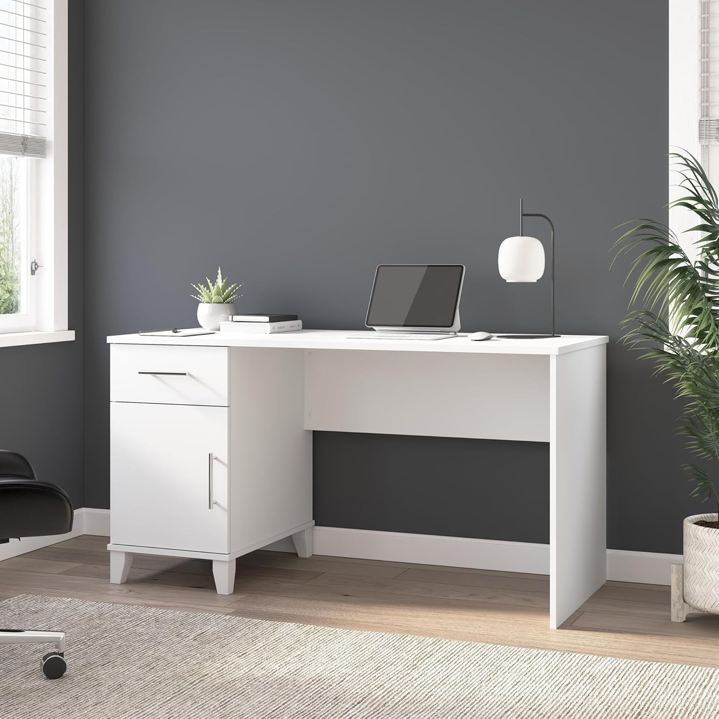 Bush Furniture Somerset 54W Office Desk with Drawer and Storage Cabinet in White | Computer Table for Home Workstation for Workspace