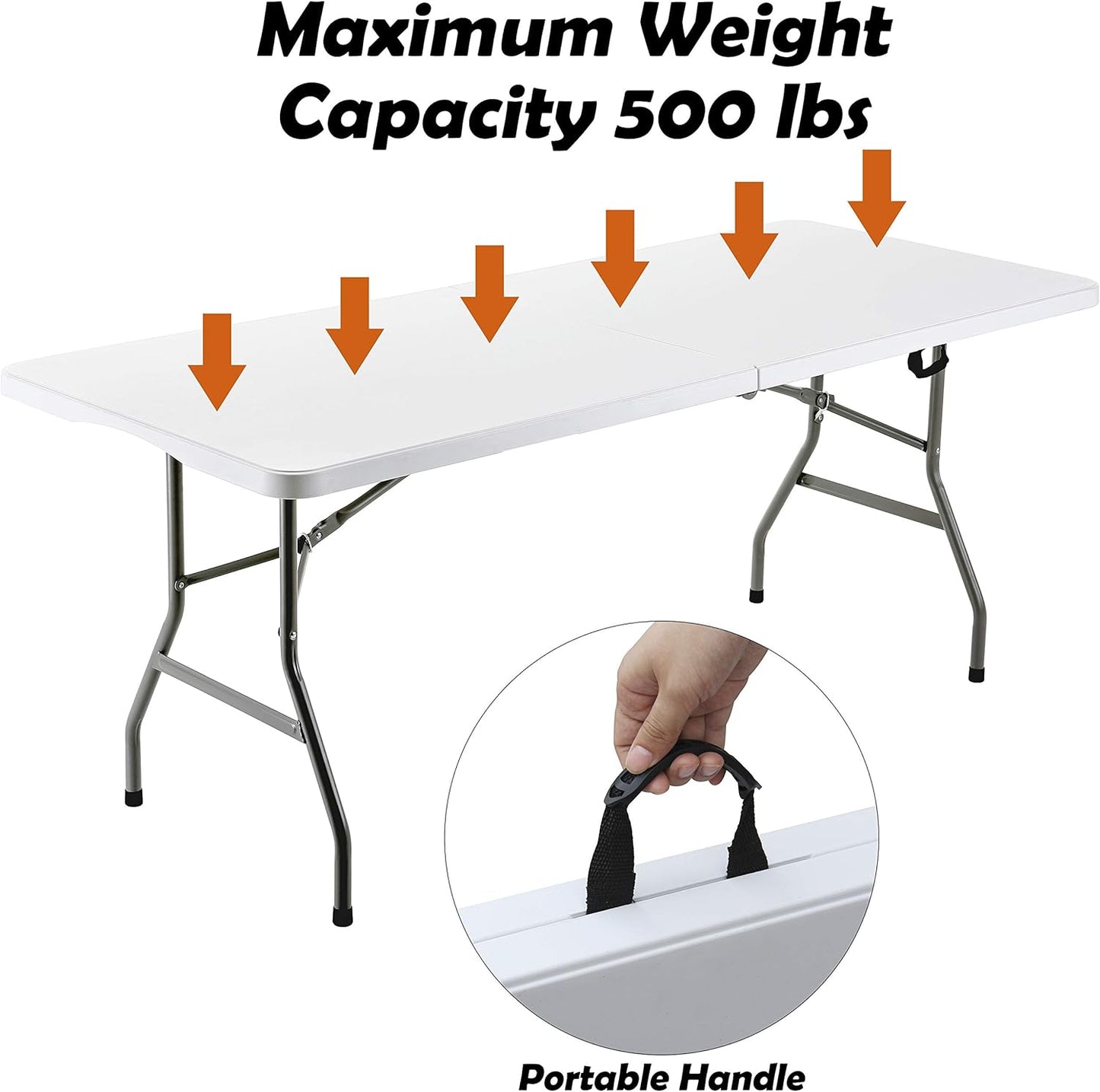 FORUP 6ft Table, Folding Utility Table, Fold-in-Half Portable Plastic Picnic Party Dining Camp Table (White)