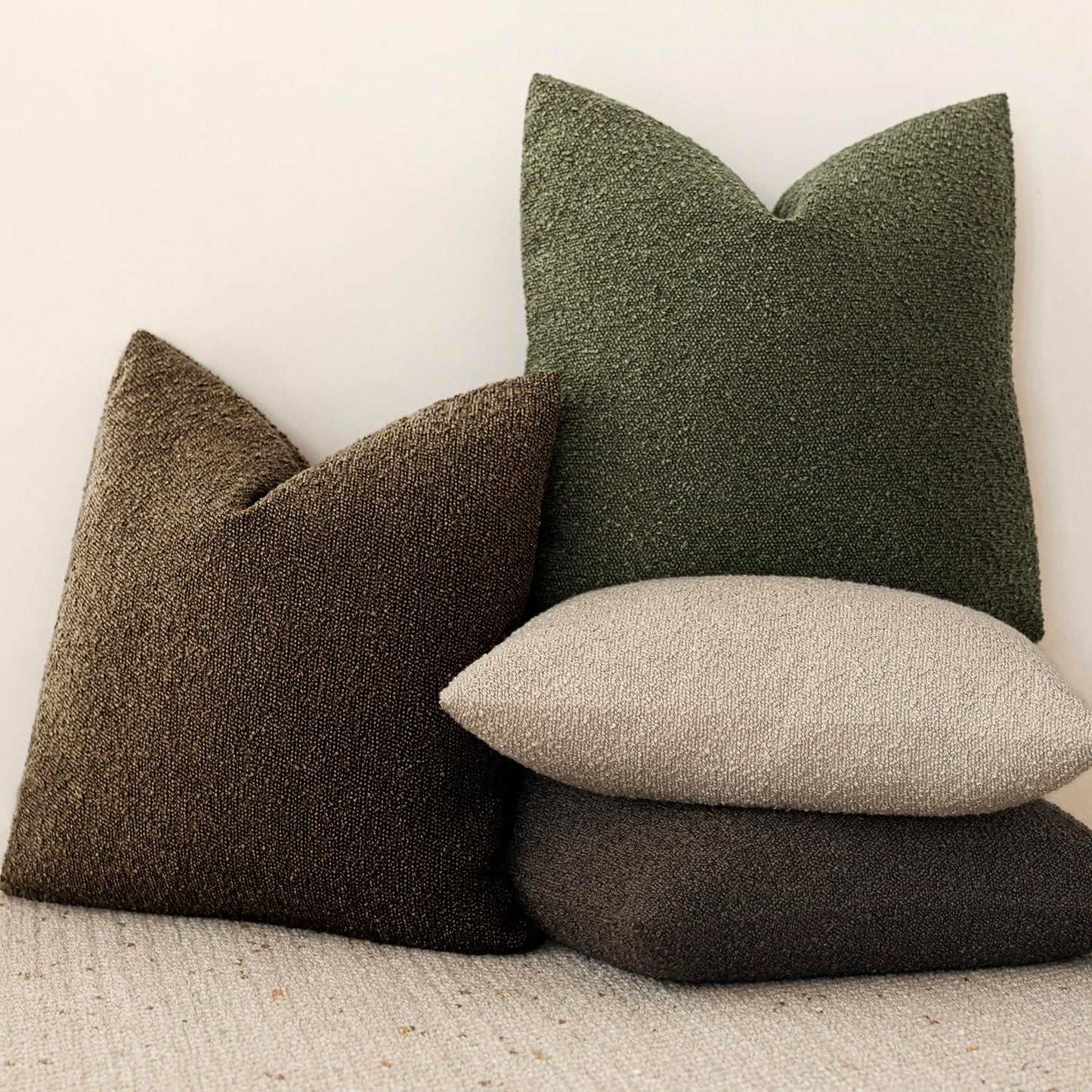 Foindtower Pack of 2 Textured Boucle Throw Pillow Covers Accent Solid Decorative Pillow Cases Cozy Woven Couch Cushion Case for Sofa Bedroom Living Room Home Decor 20x20 Inch Chocolate